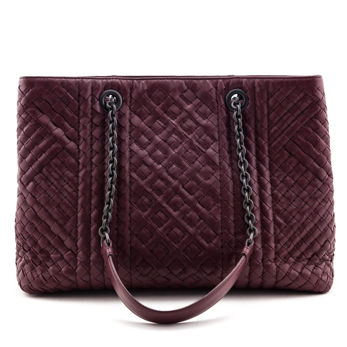 Luxury Bottega Veneta Dark Red Calfskin Boutis Intrecciato Tote