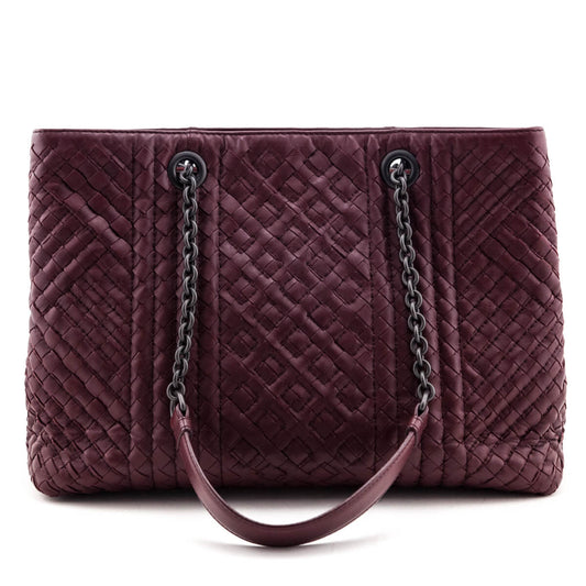 Luxury Bottega Veneta Dark Red Calfskin Boutis Intrecciato Tote