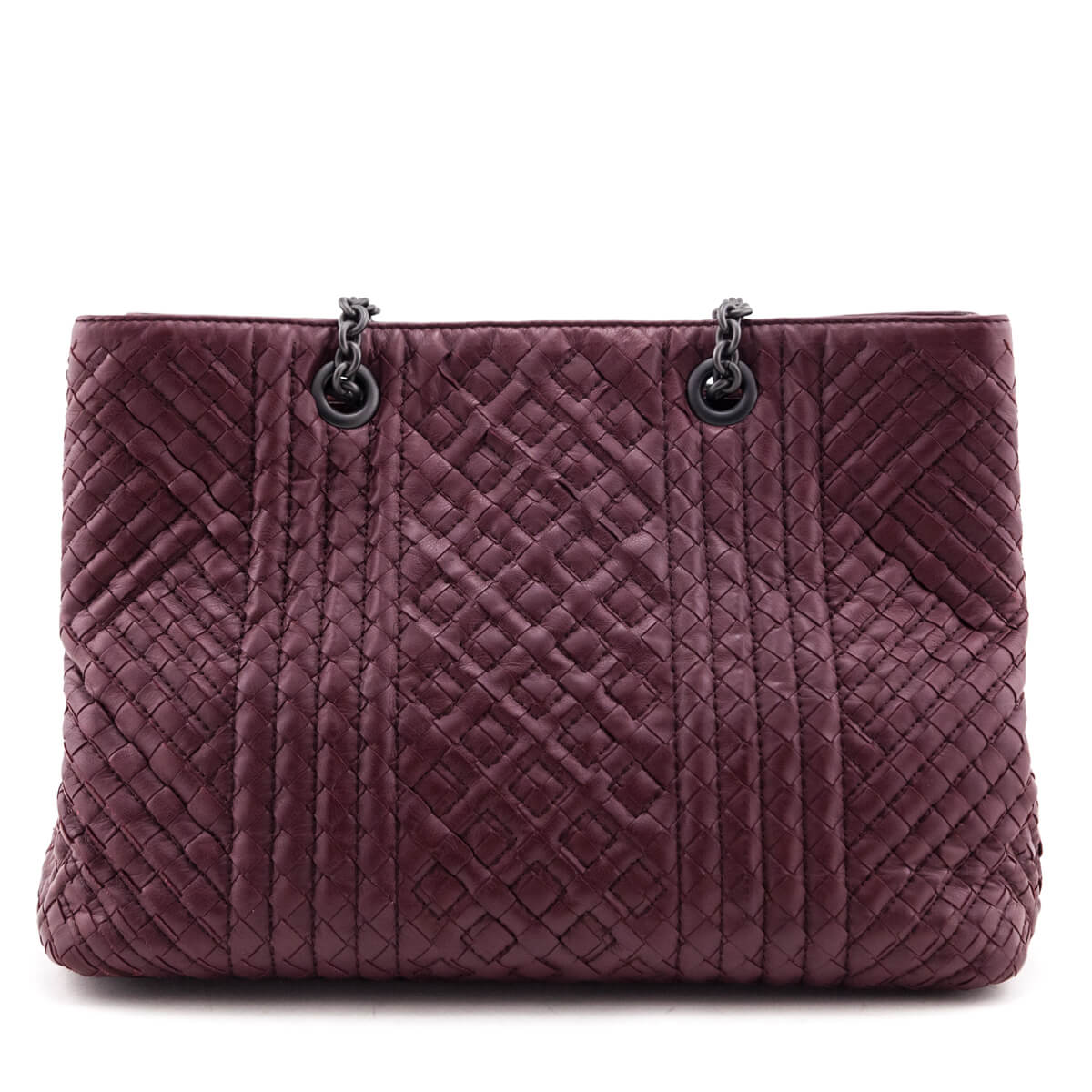 Luxury Bottega Veneta Dark Red Calfskin Boutis Intrecciato Tote