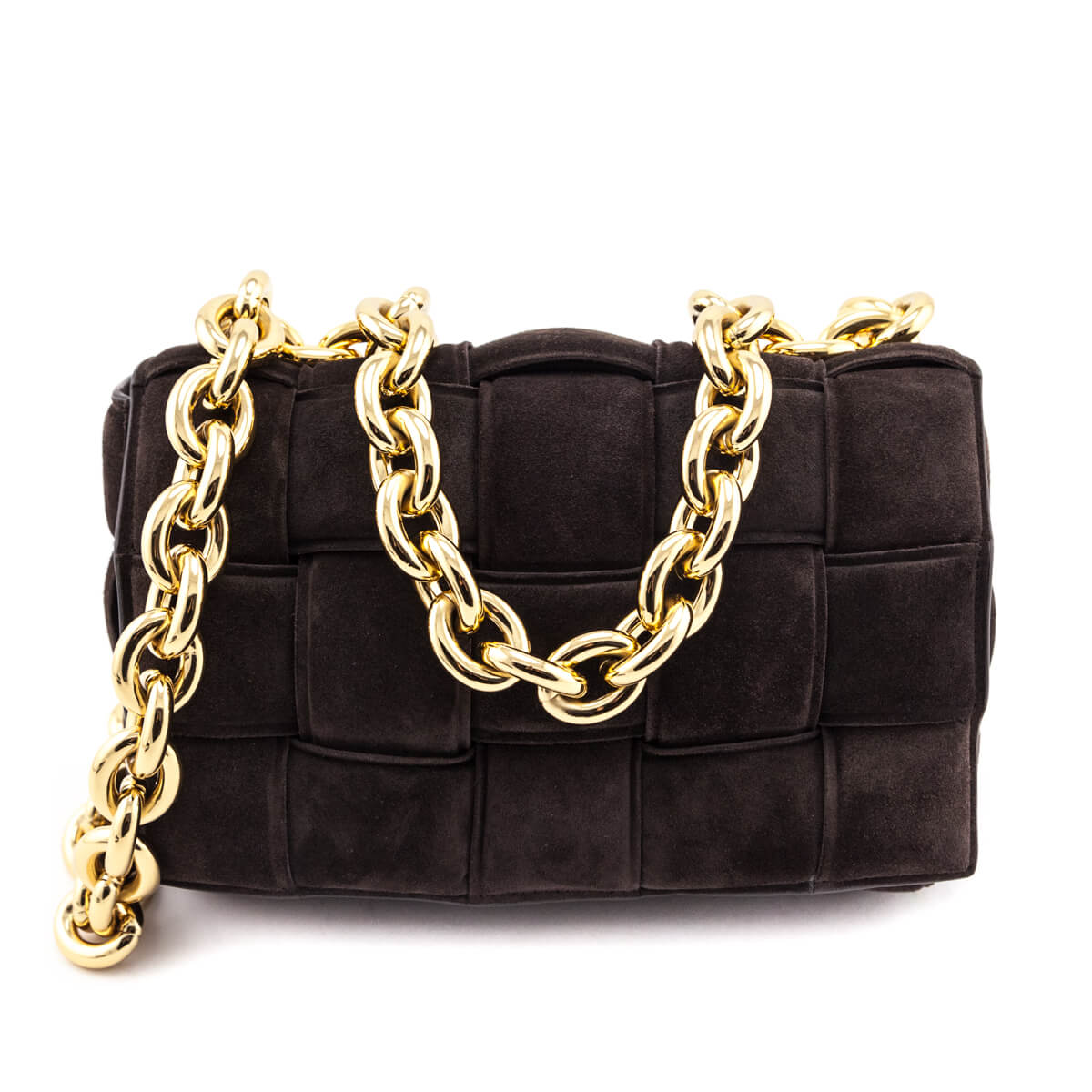 Luxury Bottega Veneta Fondant Suede Maxi Intreccio Padded Chain Cassette Bag
