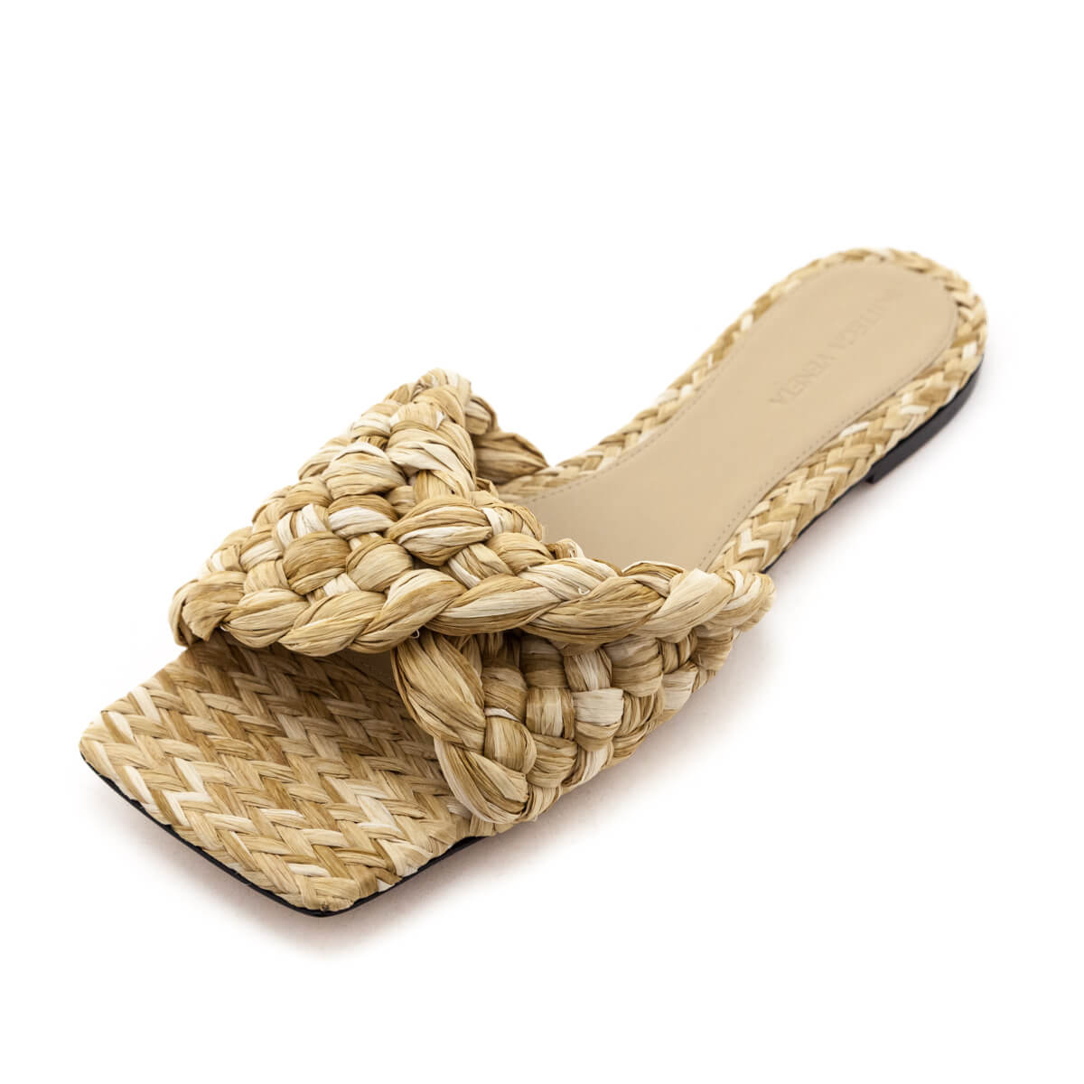 Luxury Bottega Veneta Natural Raffia Twisted Intrecciato Stretch Mules Size US 10 | EU 40