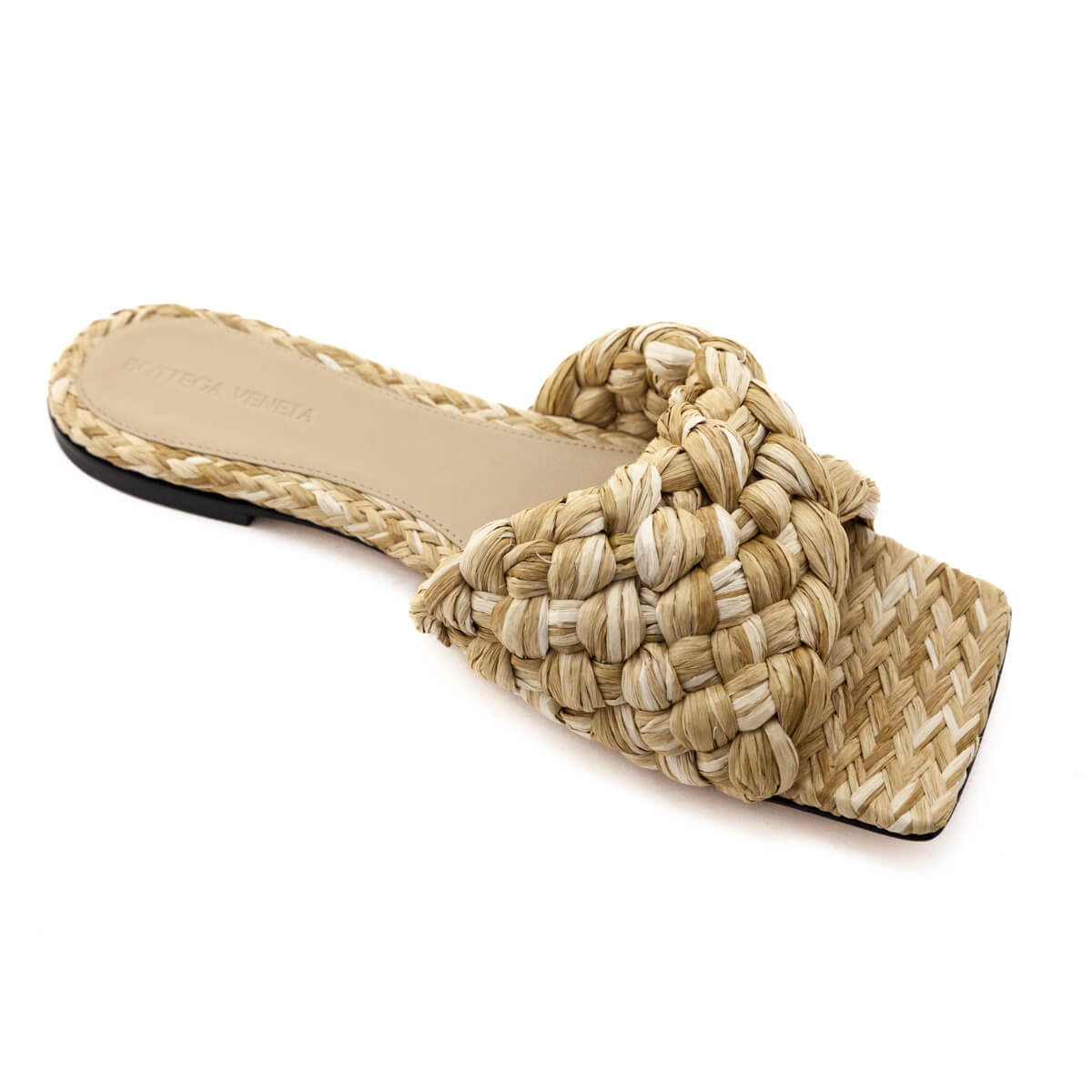 Luxury Bottega Veneta Natural Raffia Twisted Intrecciato Stretch Mules Size US 10 | EU 40