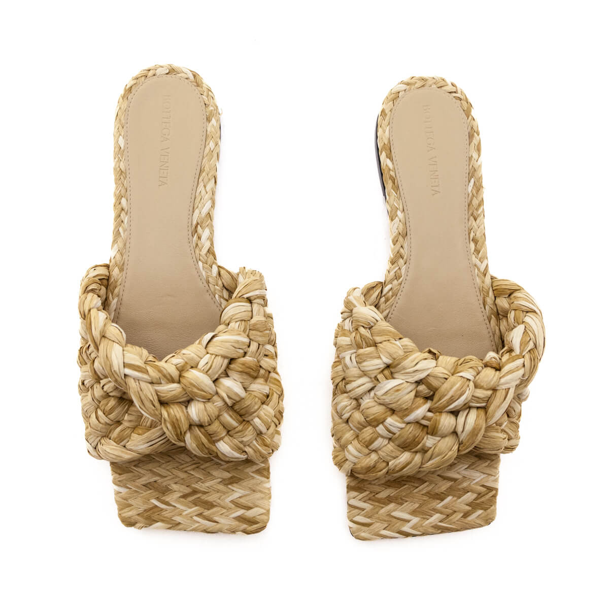 Luxury Bottega Veneta Natural Raffia Twisted Intrecciato Stretch Mules Size US 10 | EU 40