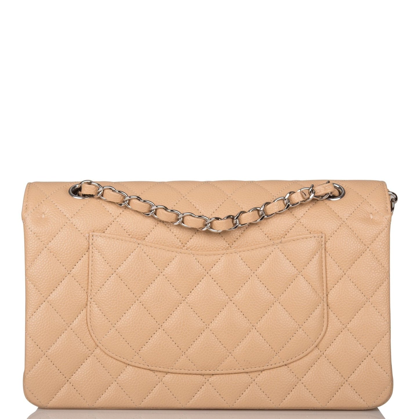 Luxury Chanel Medium Classic Double Flap Bag Beige Quilted Caviar Silver Hardware