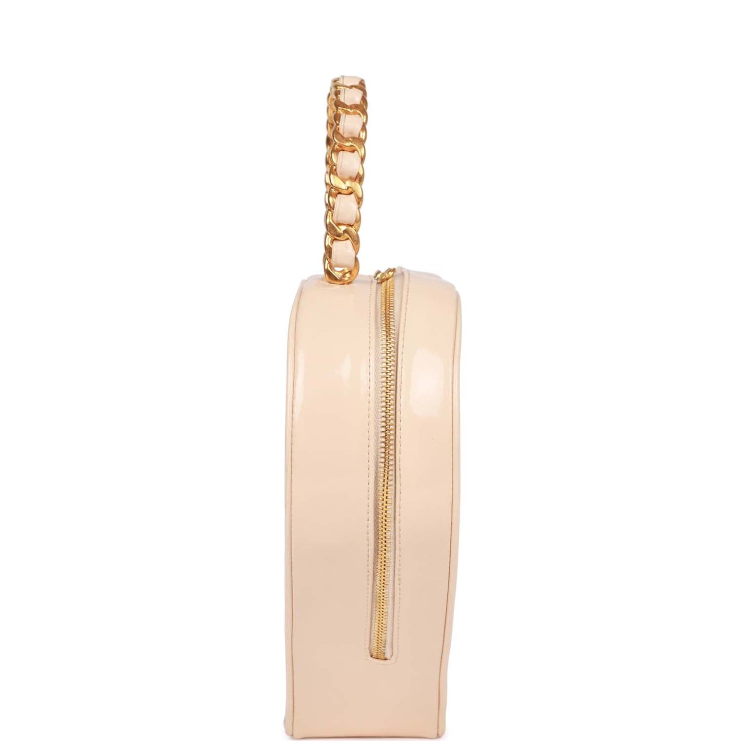 Vintage Luxury Chanel Heart Vanity Bag Beige and Black Patent Antique Gold Hardware