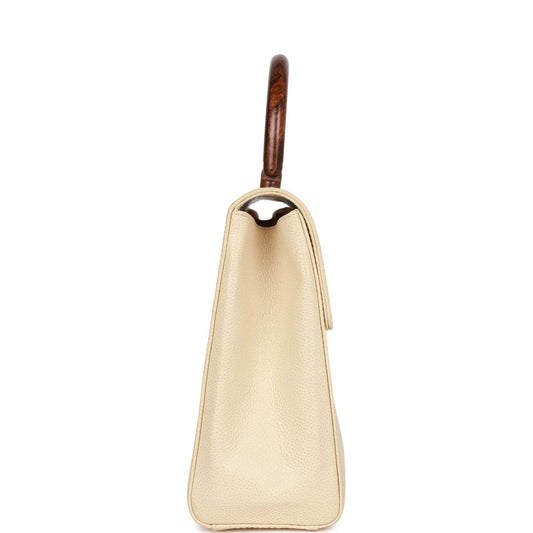 Vintage Luxury Chanel Wood Top Handle Kelly Ivory Caviar