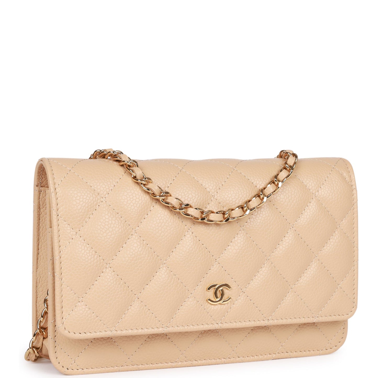 Luxury Chanel Wallet on Chain WOC Beige Caviar Gold Hardware