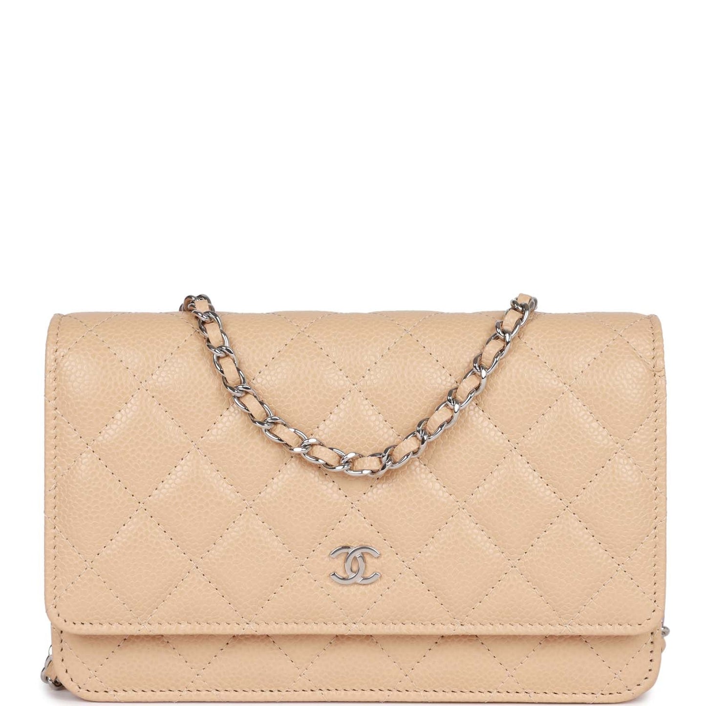 Luxury Chanel Wallet on Chain WOC Beige Caviar Silver Hardware