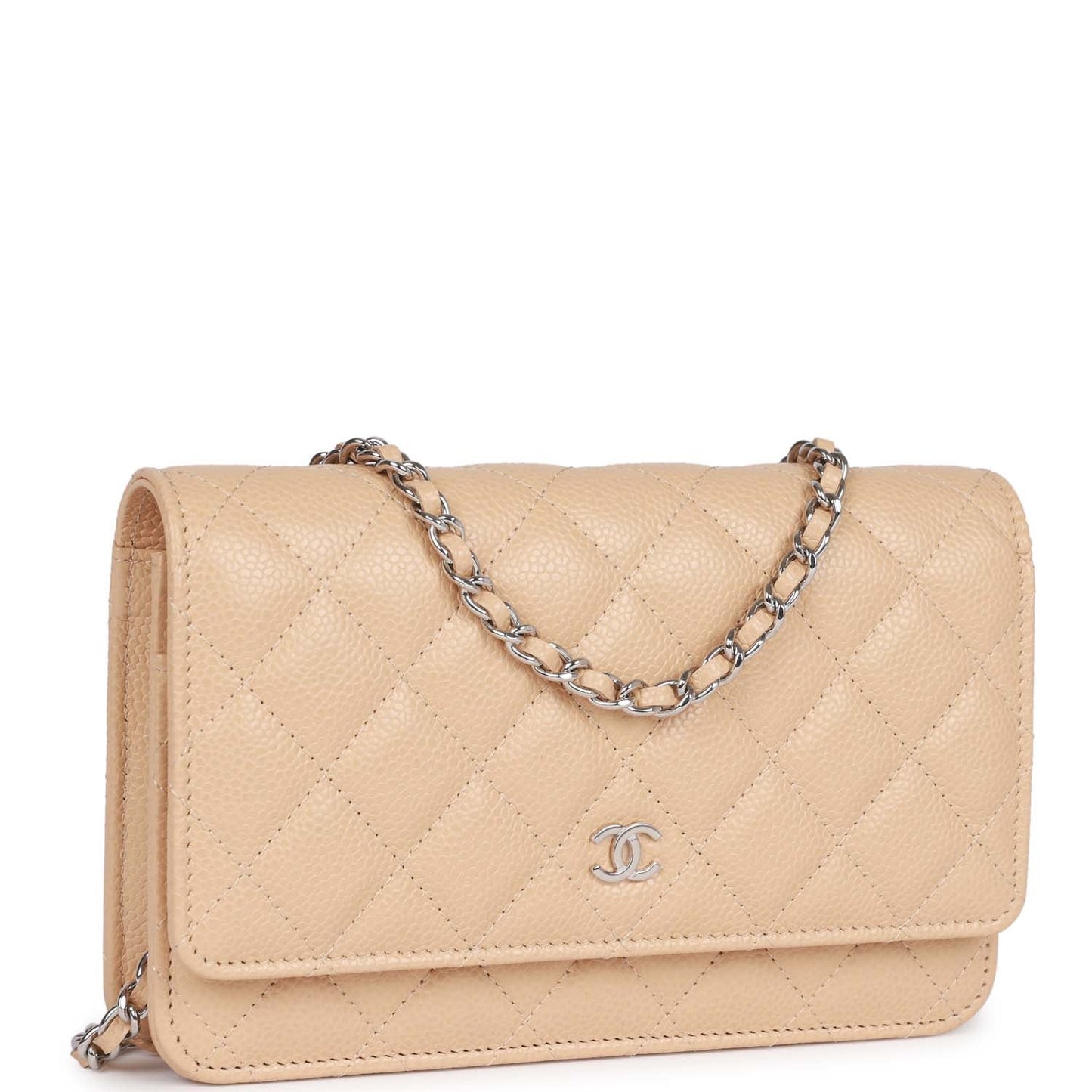 Luxury Chanel Wallet on Chain WOC Beige Caviar Silver Hardware