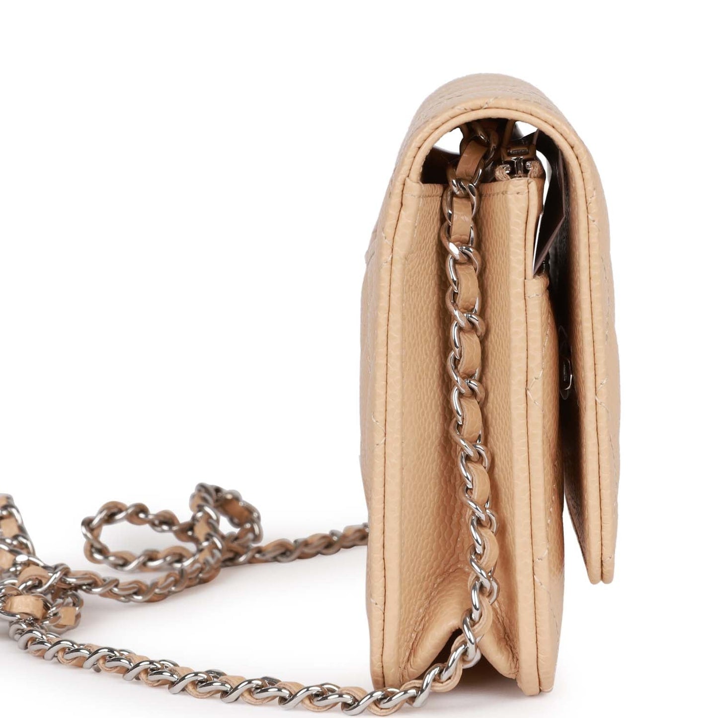 Luxury Chanel Wallet on Chain WOC Beige Caviar Silver Hardware