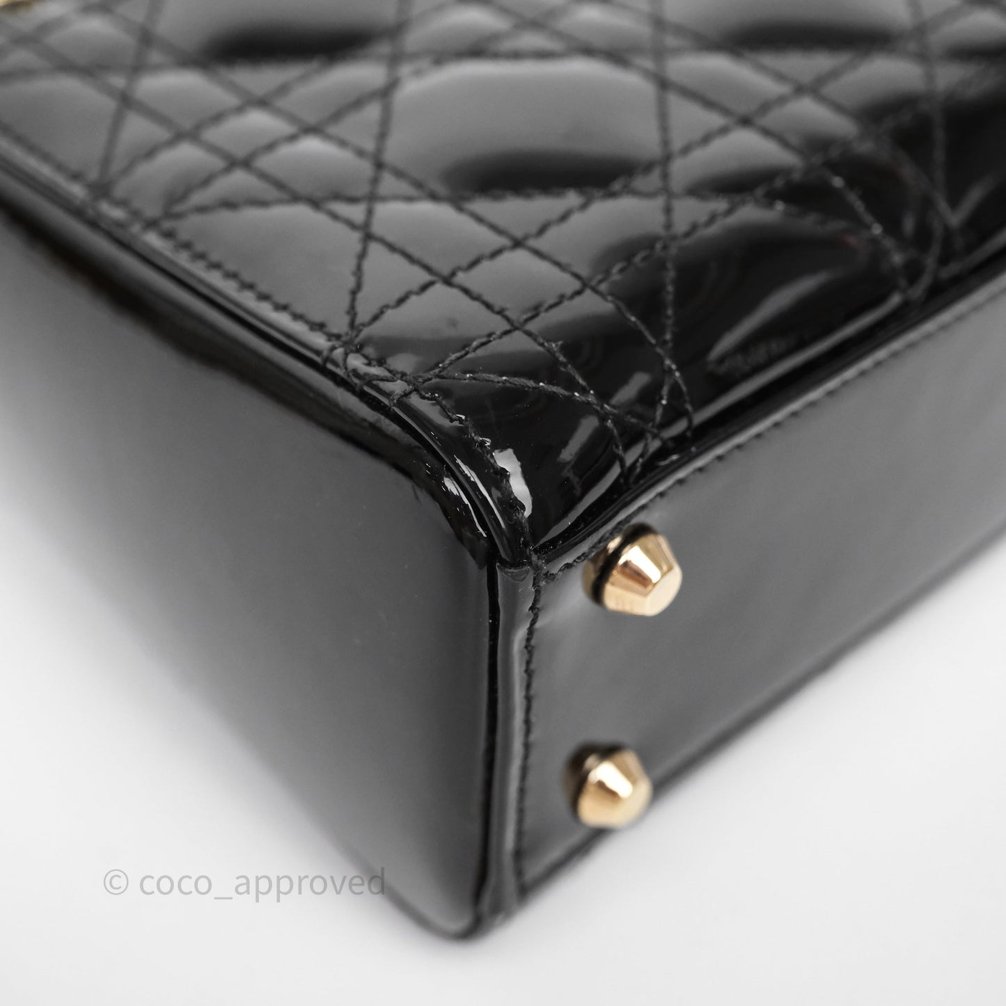 Christian Dior Mini Lady Dior Black Cannage Patent Gold Hardware