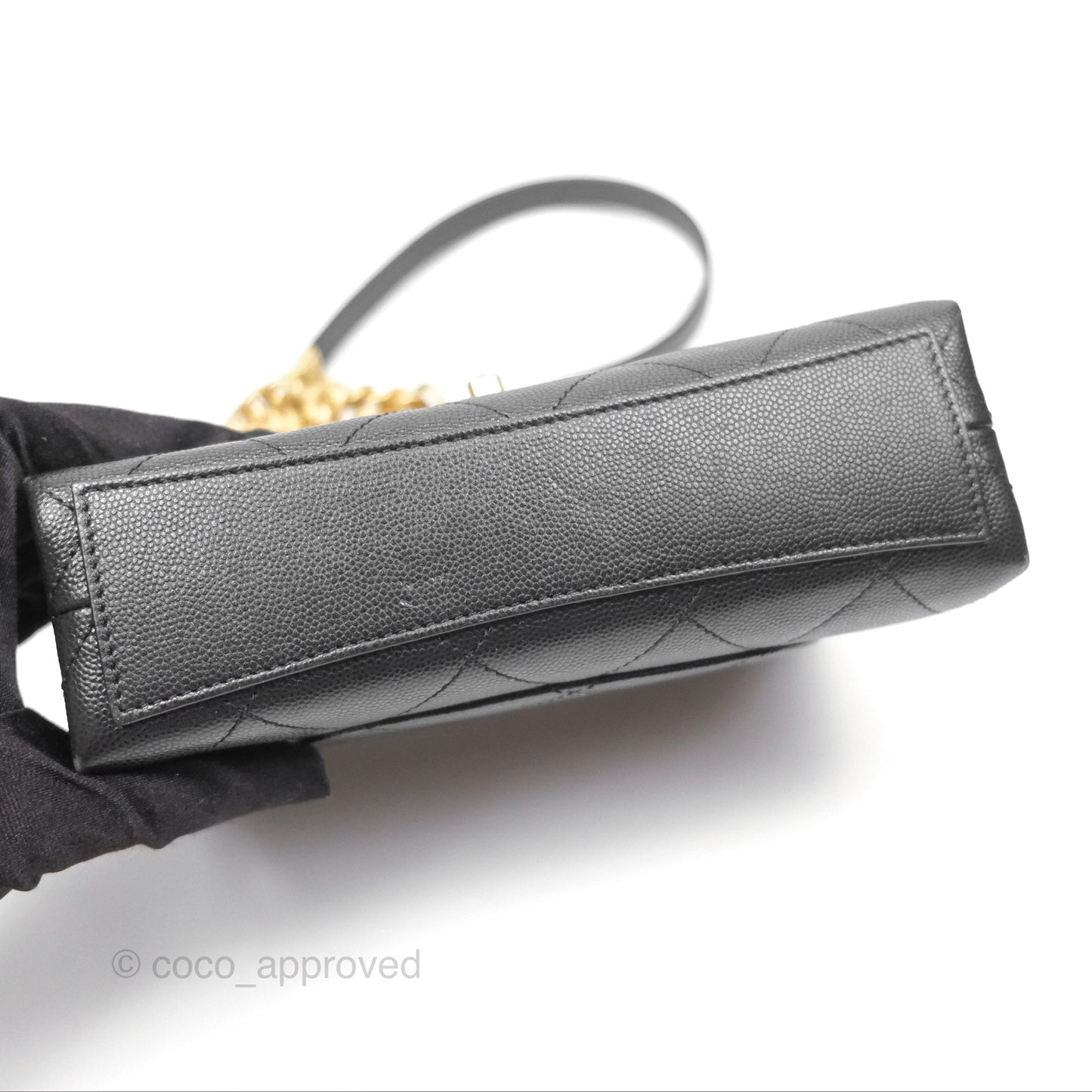 Chanel Bracelet On Chain Flap Bag Flat Quilted Black Caviar Aged Gold Hardware