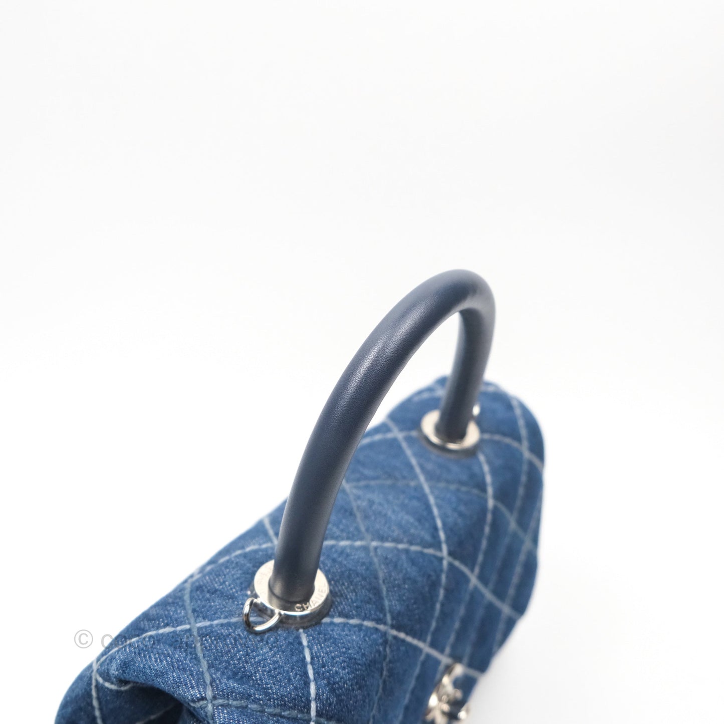 Chanel Small Coco Handle Quilted Contrast Stitch Denim Silver Hardware