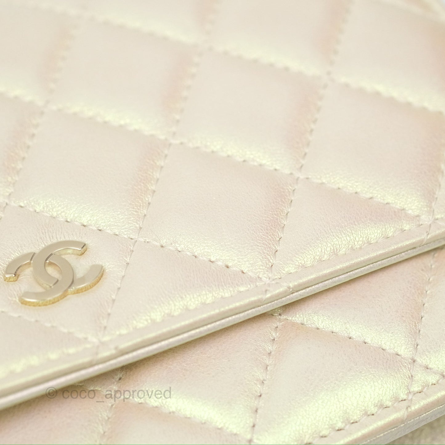 Chanel Quilted Wallet on Chain WOC Iridescent Ivory Gold Hardware 20A