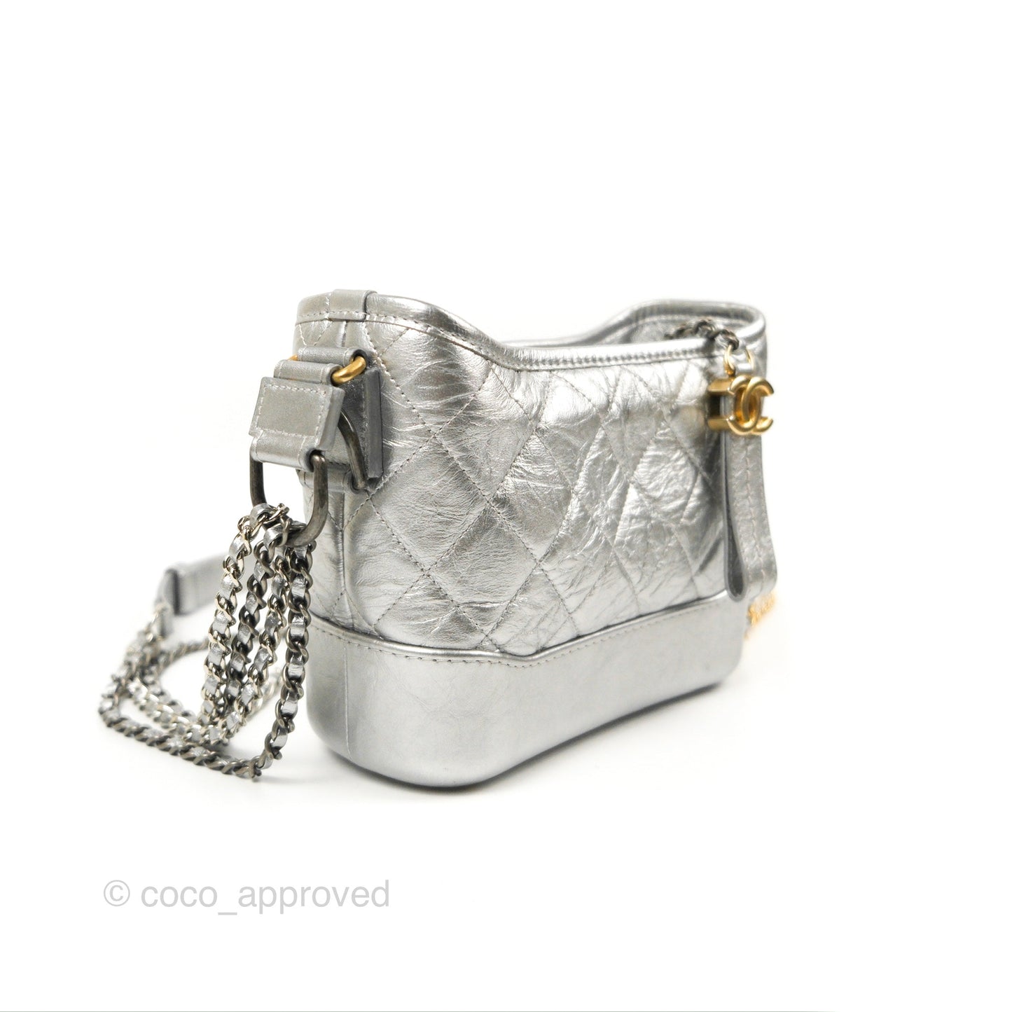 Chanel Quilted Small Gabrielle Hobo Metallic Silver Aged Calfskin Mixed Hardware