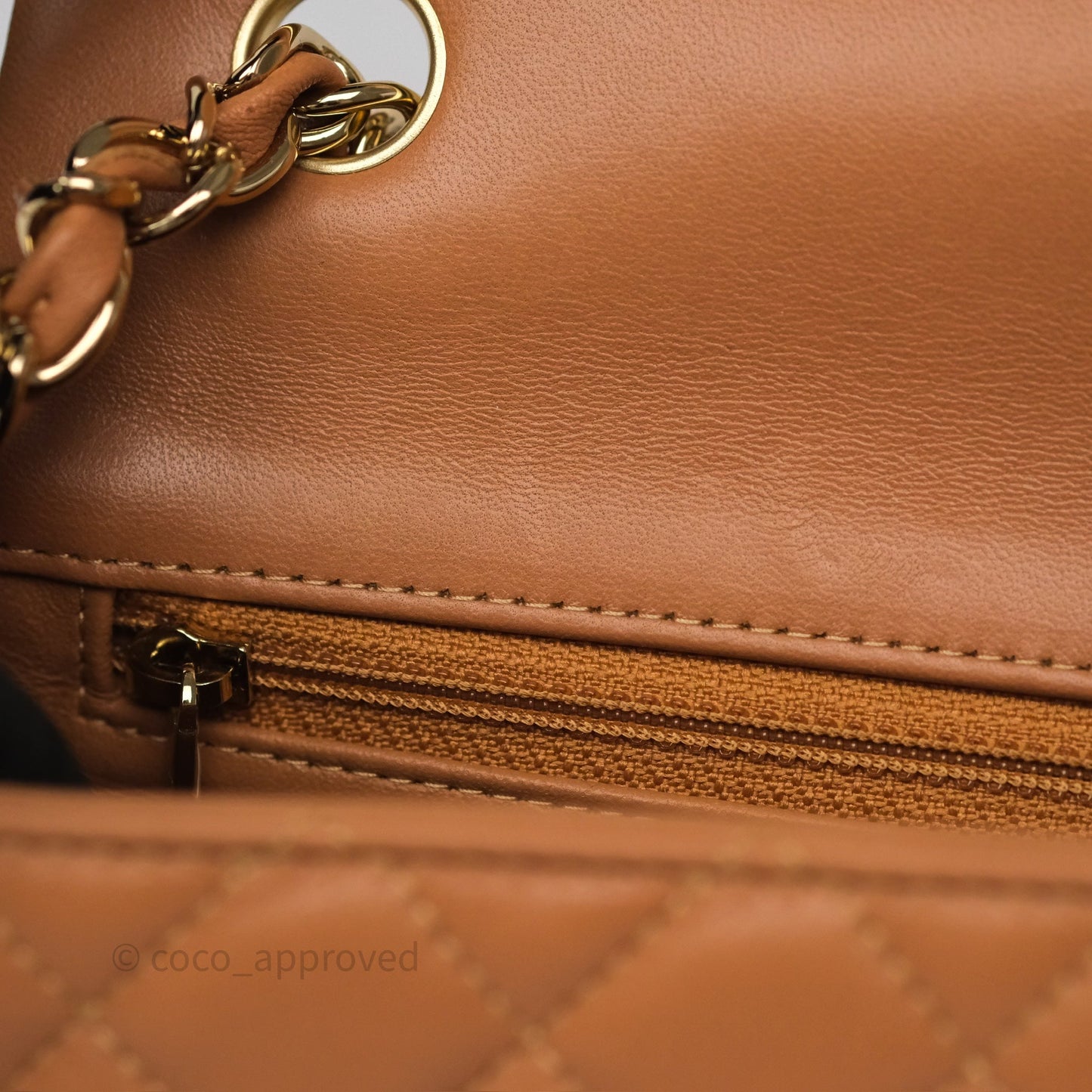 Chanel Mini Rectangular Flap Quilted Caramel Beige Lambskin Gold Hardware