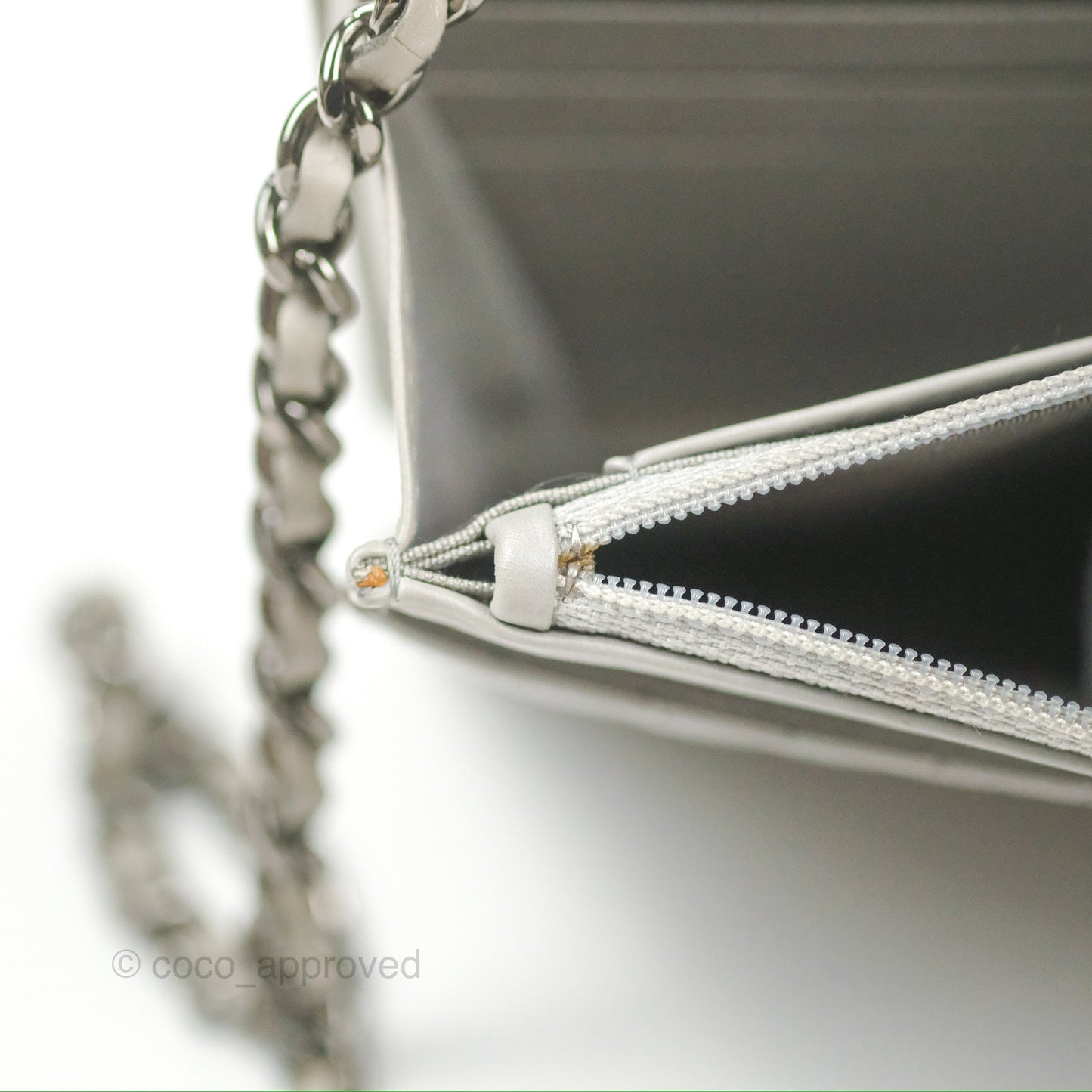 Chanel Chevron Boy Wallet on Chain WOC Grey Lambskin Gun Metal