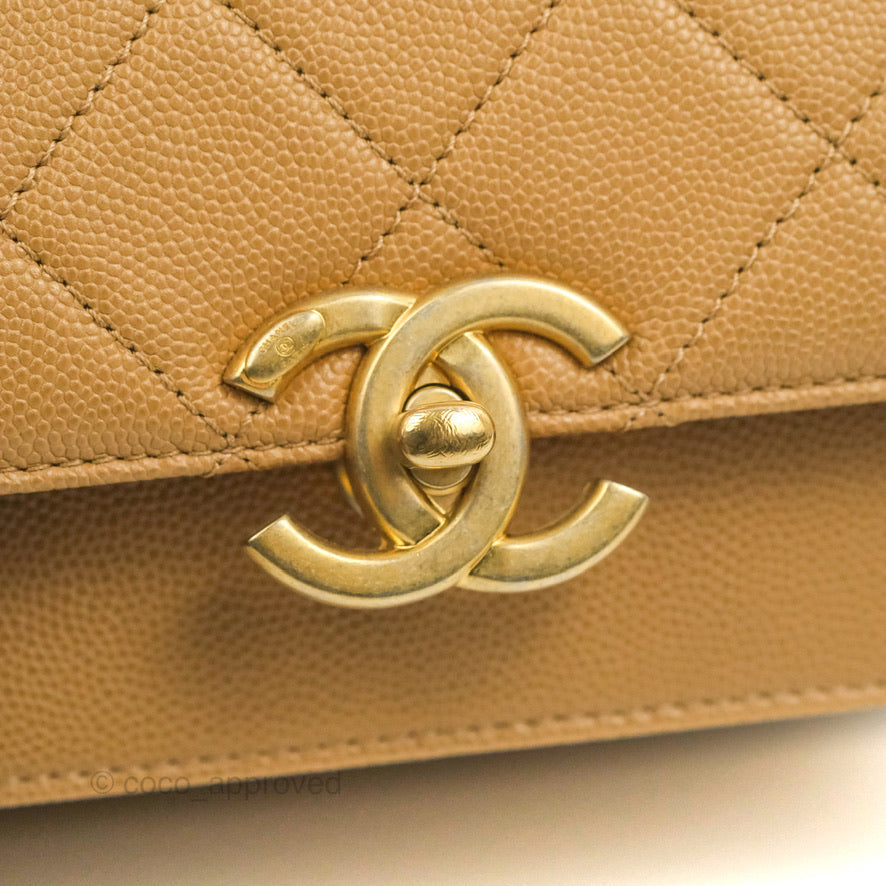 Chanel Mini Messenger Bag Beige Caviar Gold Hardware 21K