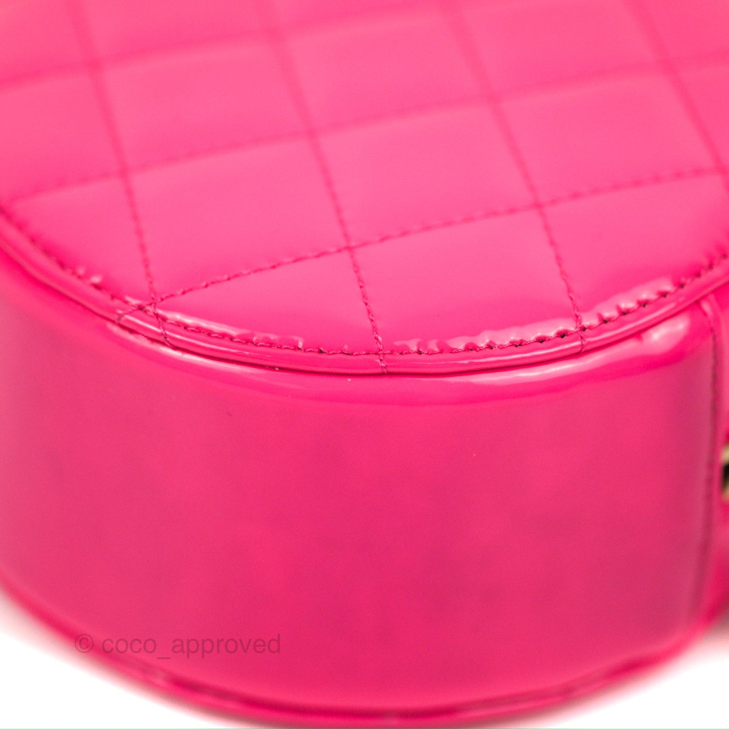 Chanel Classic Quilted Round Clutch Neon Pink Patent Gold Hardware
