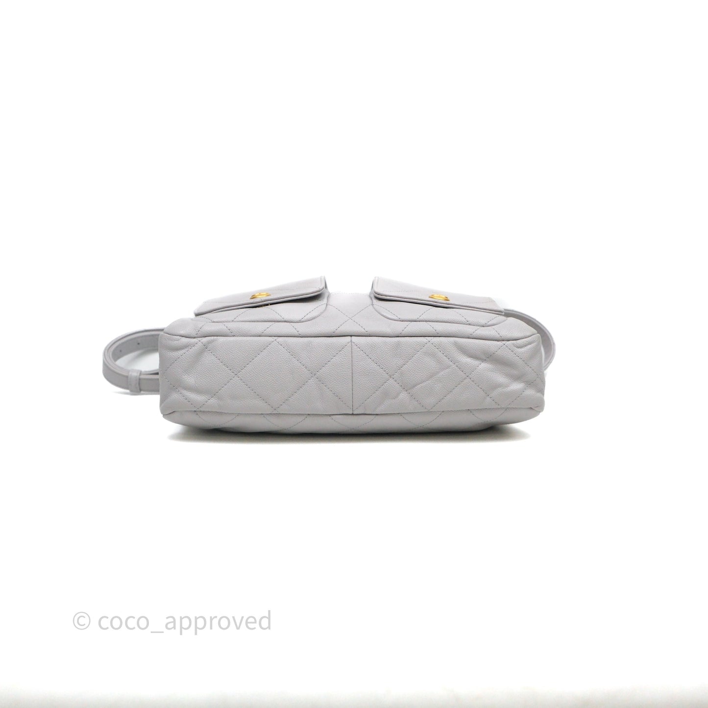 Chanel Double Pocket Hobo Bag Grey Caviar Aged Gold Hardware
