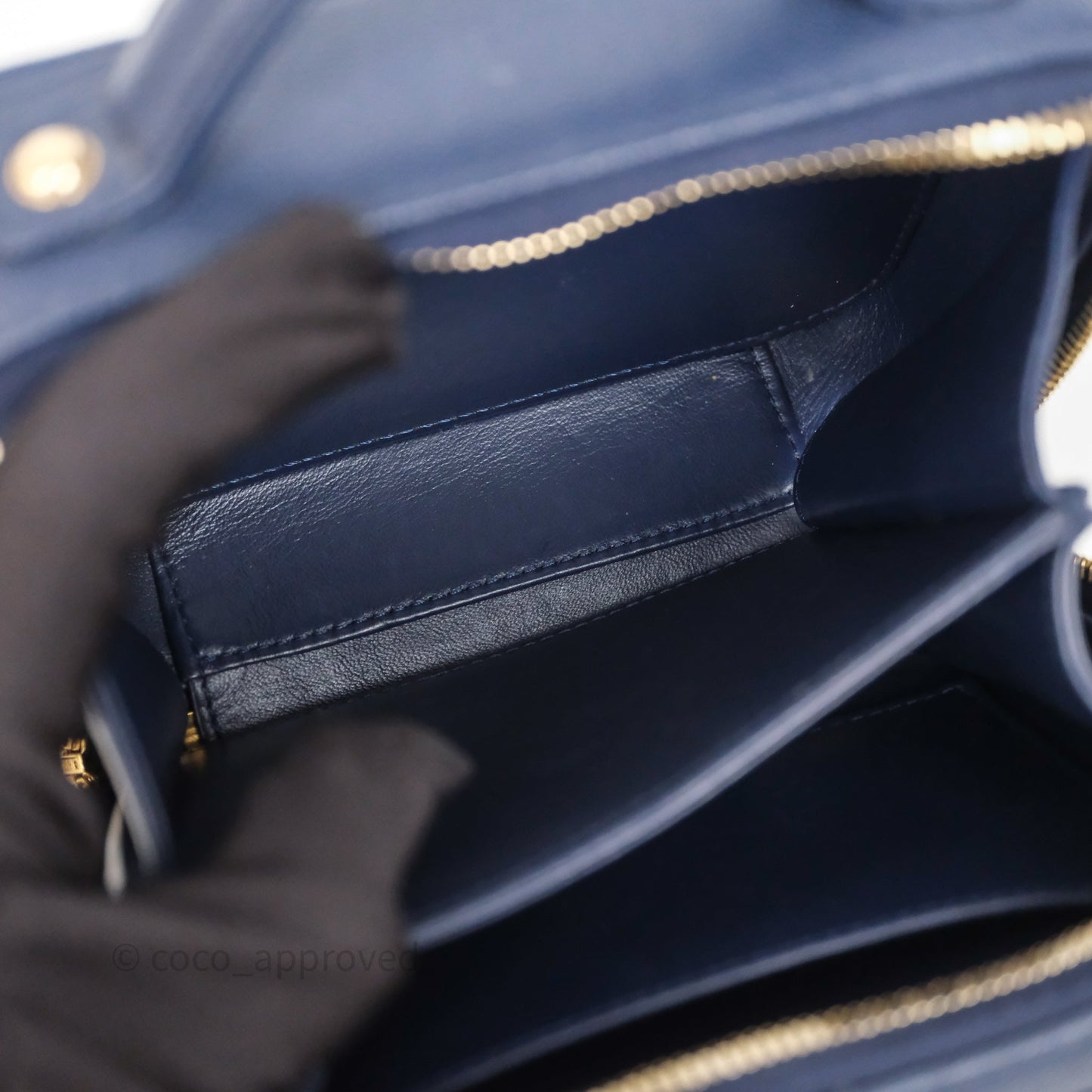 Chanel Quilted Small CC Filigree Vanity Case Navy Caviar Gold Hardware