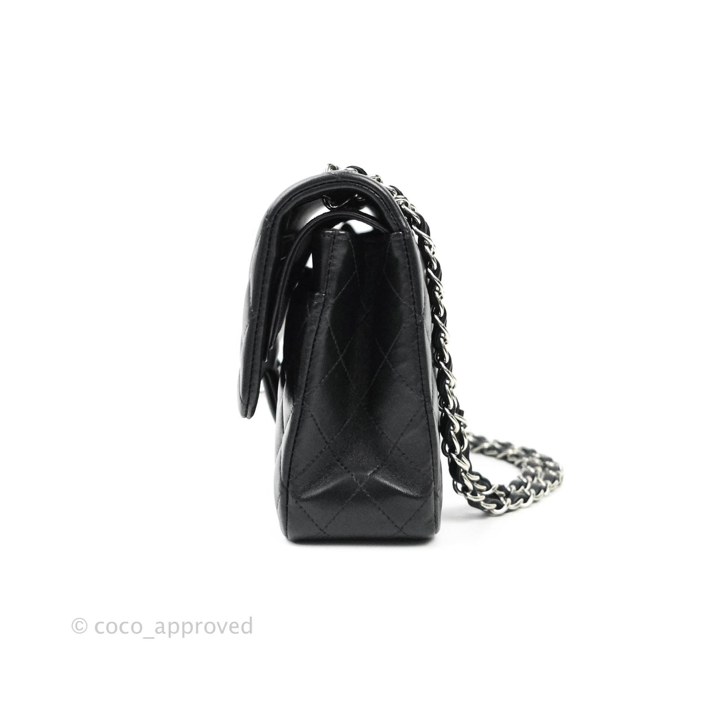 Chanel Classic M/L Medium Double Flap Bag Black Lambskin Silver Hardware