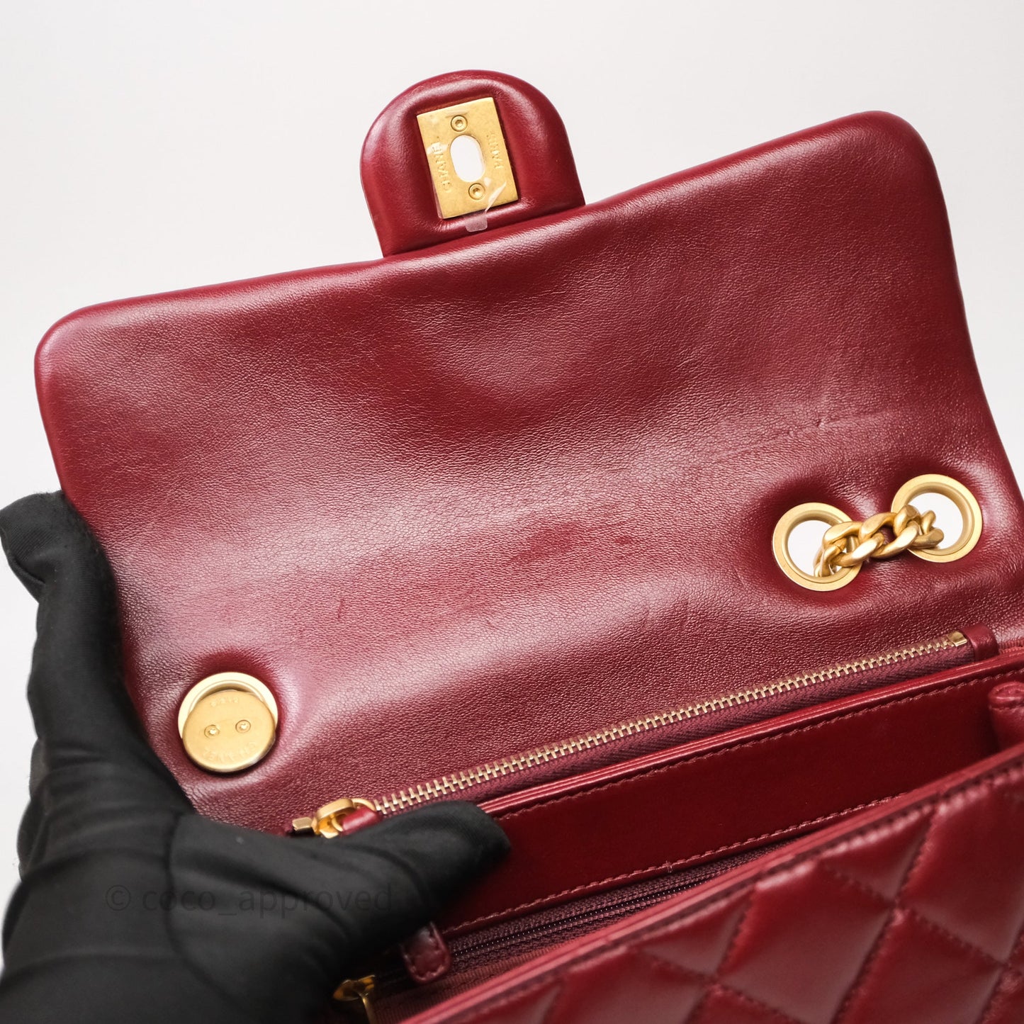 Chanel Small All Slide Adjustable Chain Flap Bag Burgundy Lambskin Aged Gold Hardware