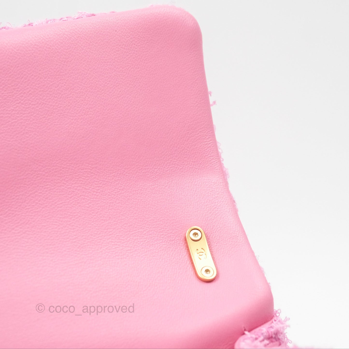 Chanel Mini Flap Bag with Pearl Chain Pink Tweed Aged Gold Hardware