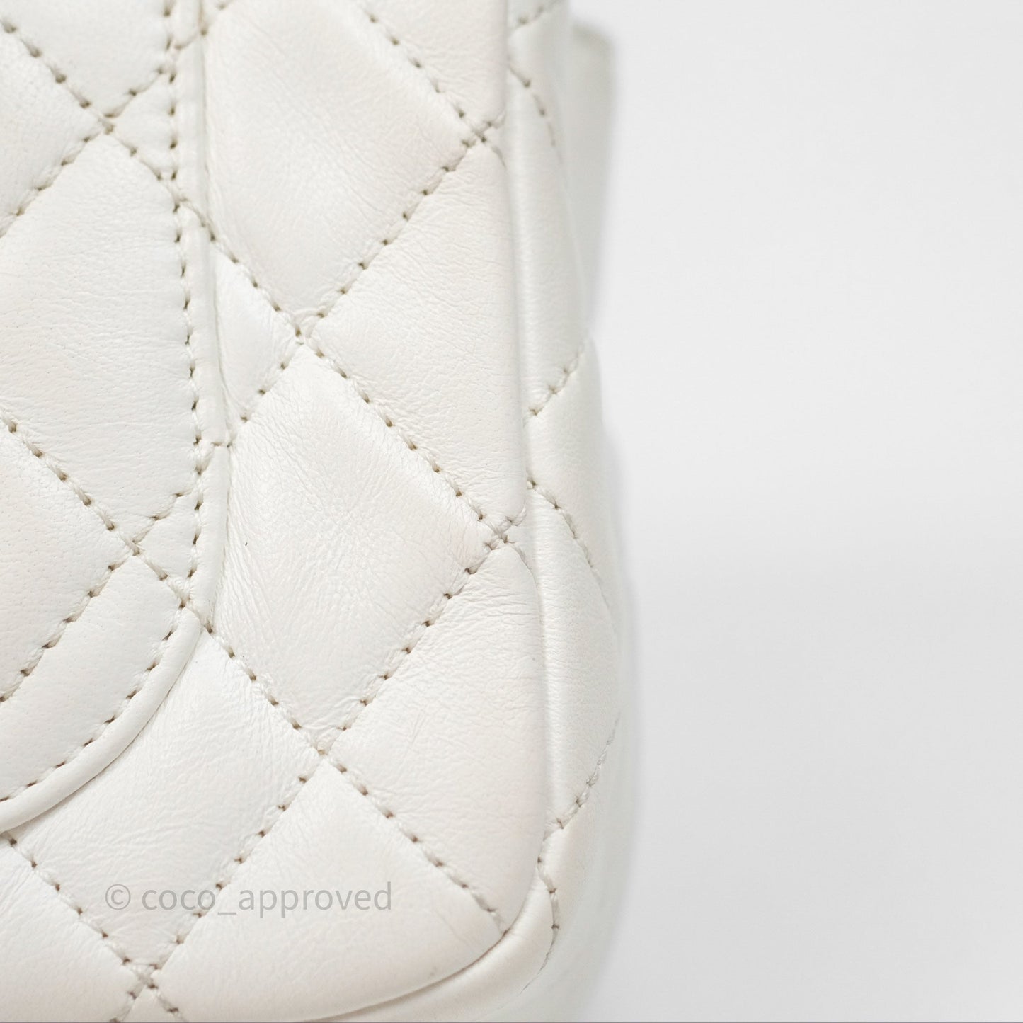 Chanel Mini Rectangular Pearl Crush Quilted White Lambskin Aged Gold Hardware
