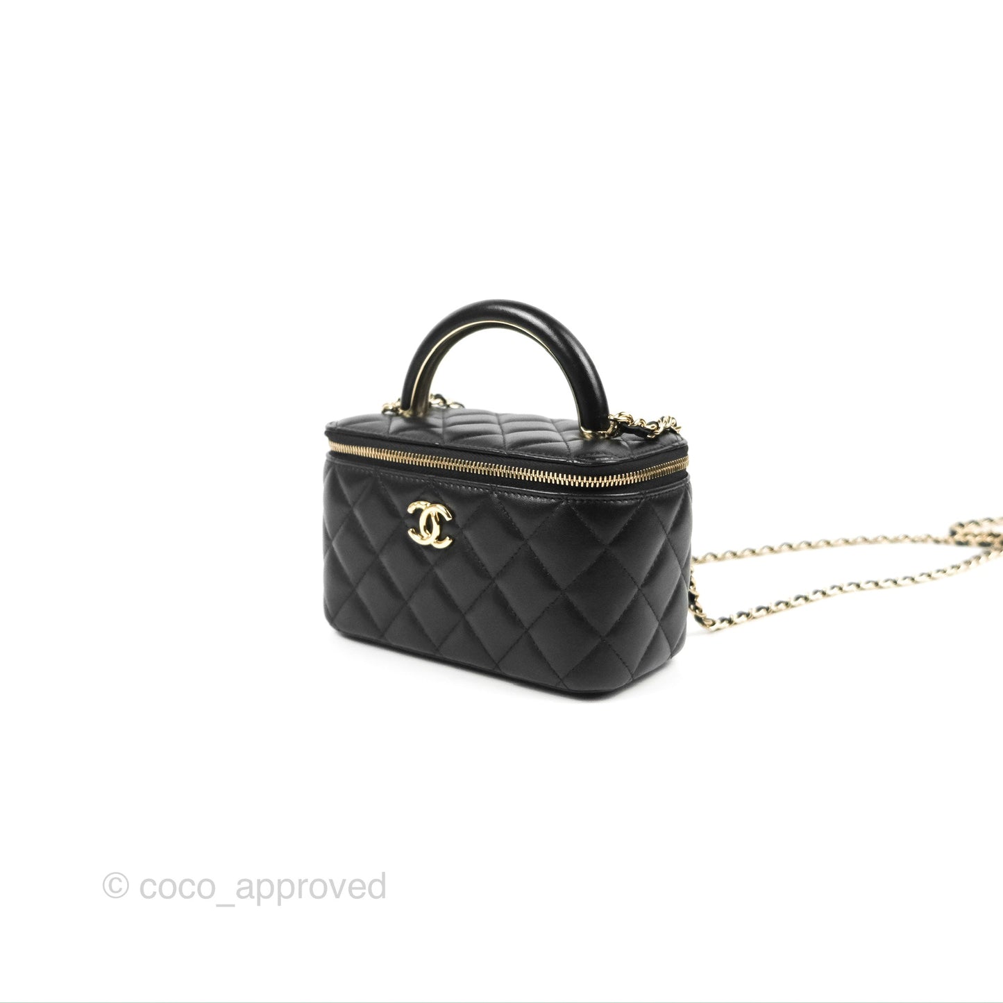 Chanel Vanity Rectangular Top Handle Black Lambskin Gold Hardware