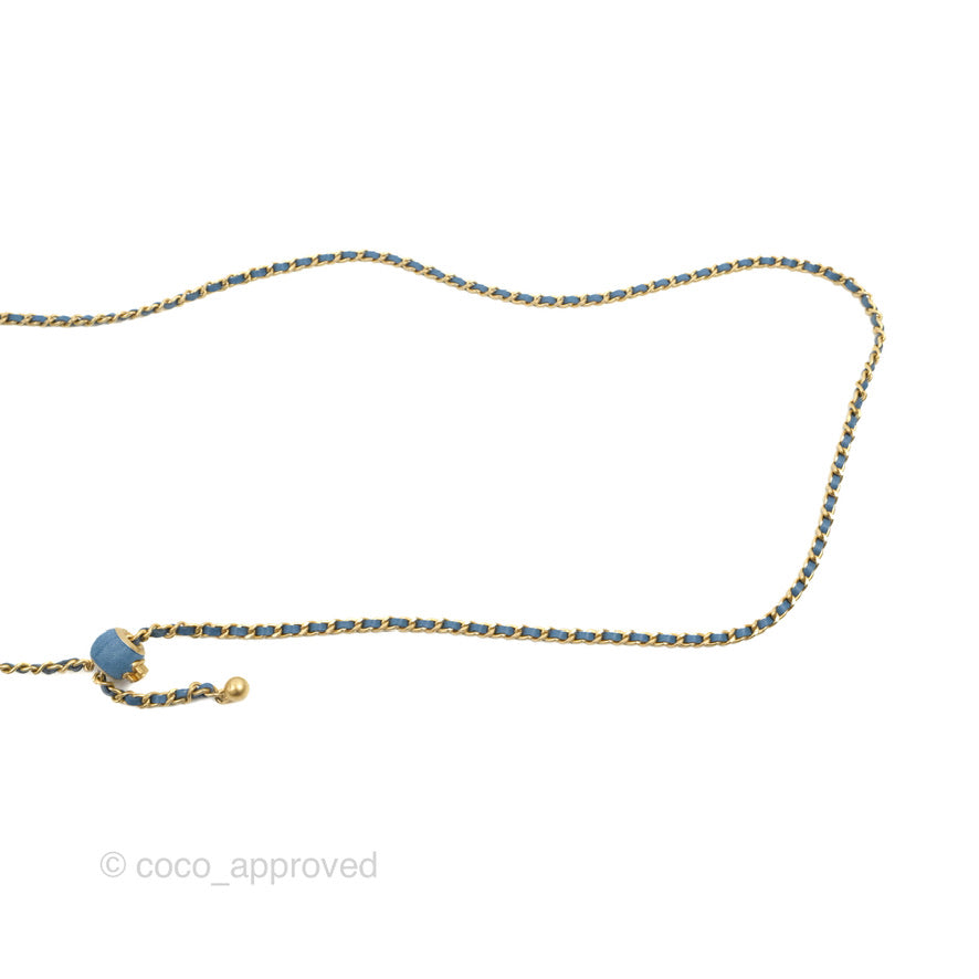 Chanel Quilted Pearl Crush Wallet on Chain WOC Denim Aged Gold Hardware