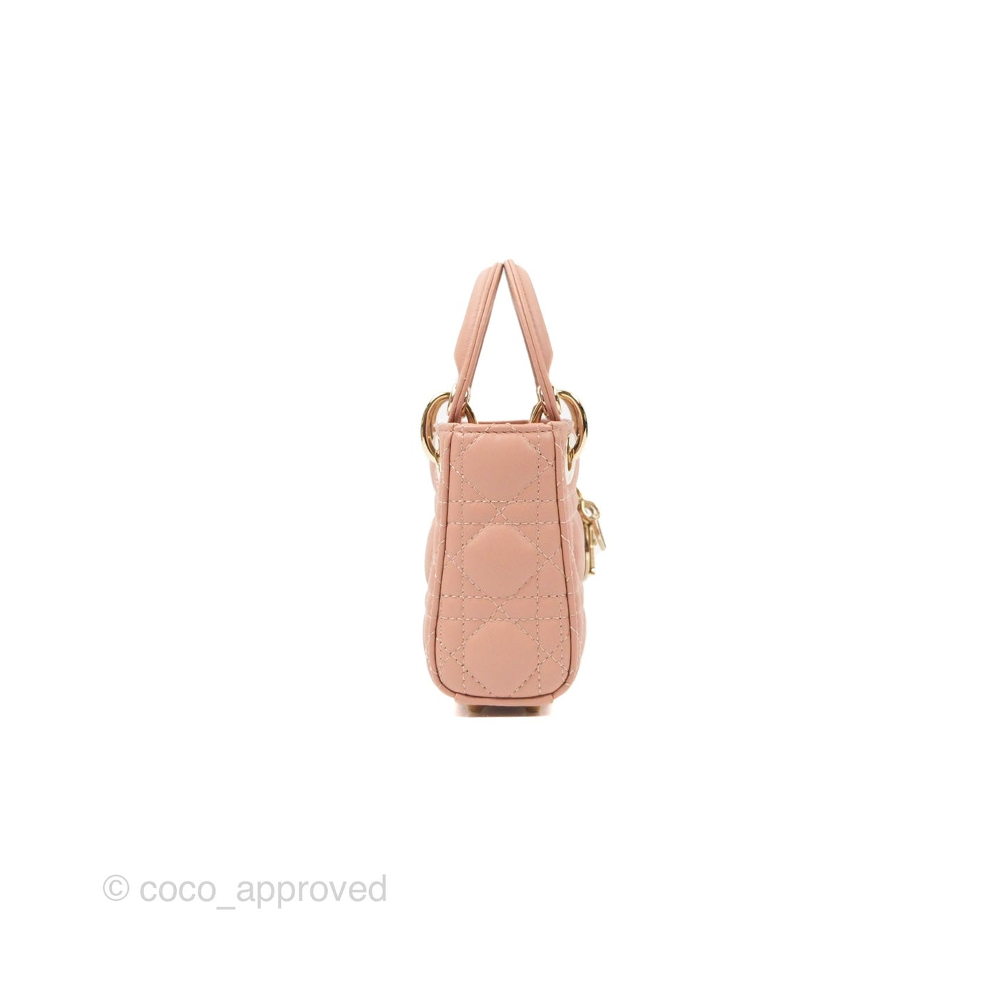 Christian Dior Micro Lady Dior Cannage Rose Des Vents Cannage Lambskin Gold Hardware