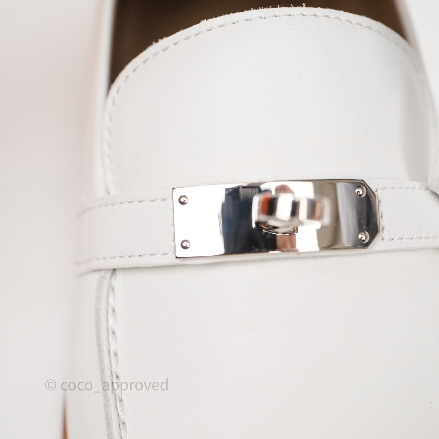 Hermès Destin Loafers White calfskin Leather Palladium-plated Kelly Buckle Size 36.5