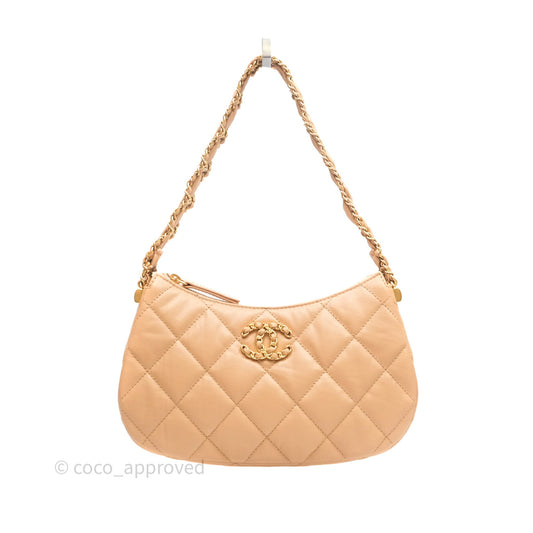 Chanel Large Hobo Bag Beige Aged Calfskin Aged Gold Hardware 23K