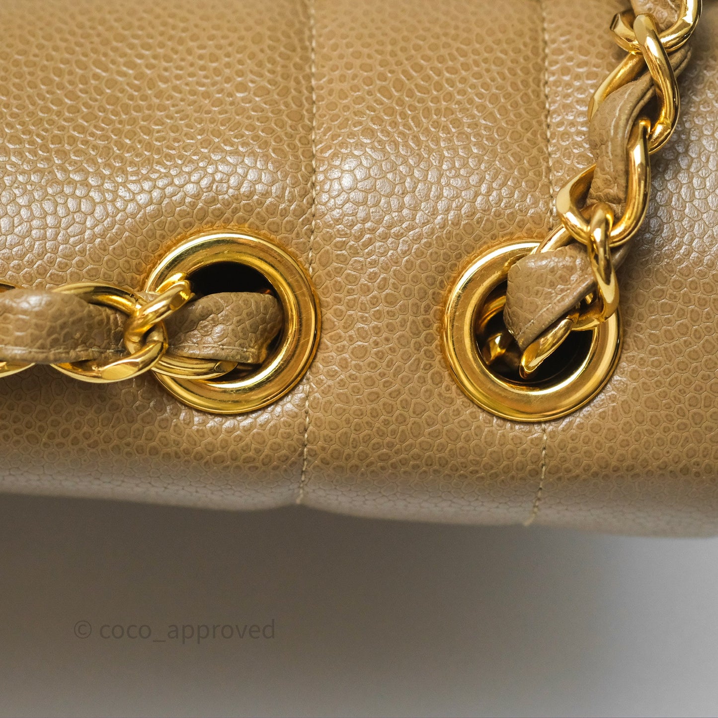 Chanel Vintage Vertical Quilted Jumbo Single Flap Beige Caviar 24K Gold Hardware