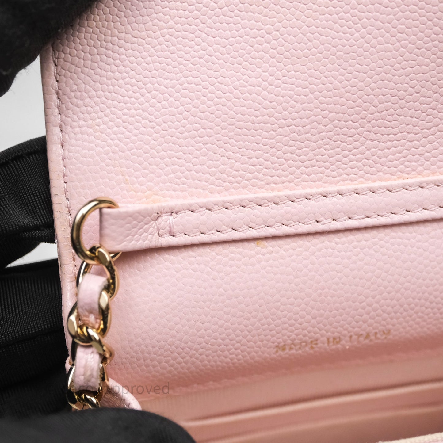 Chanel Quilted Crystal CC Pink Caviar Airpods Phone Case With Chain Light Gold Hardware