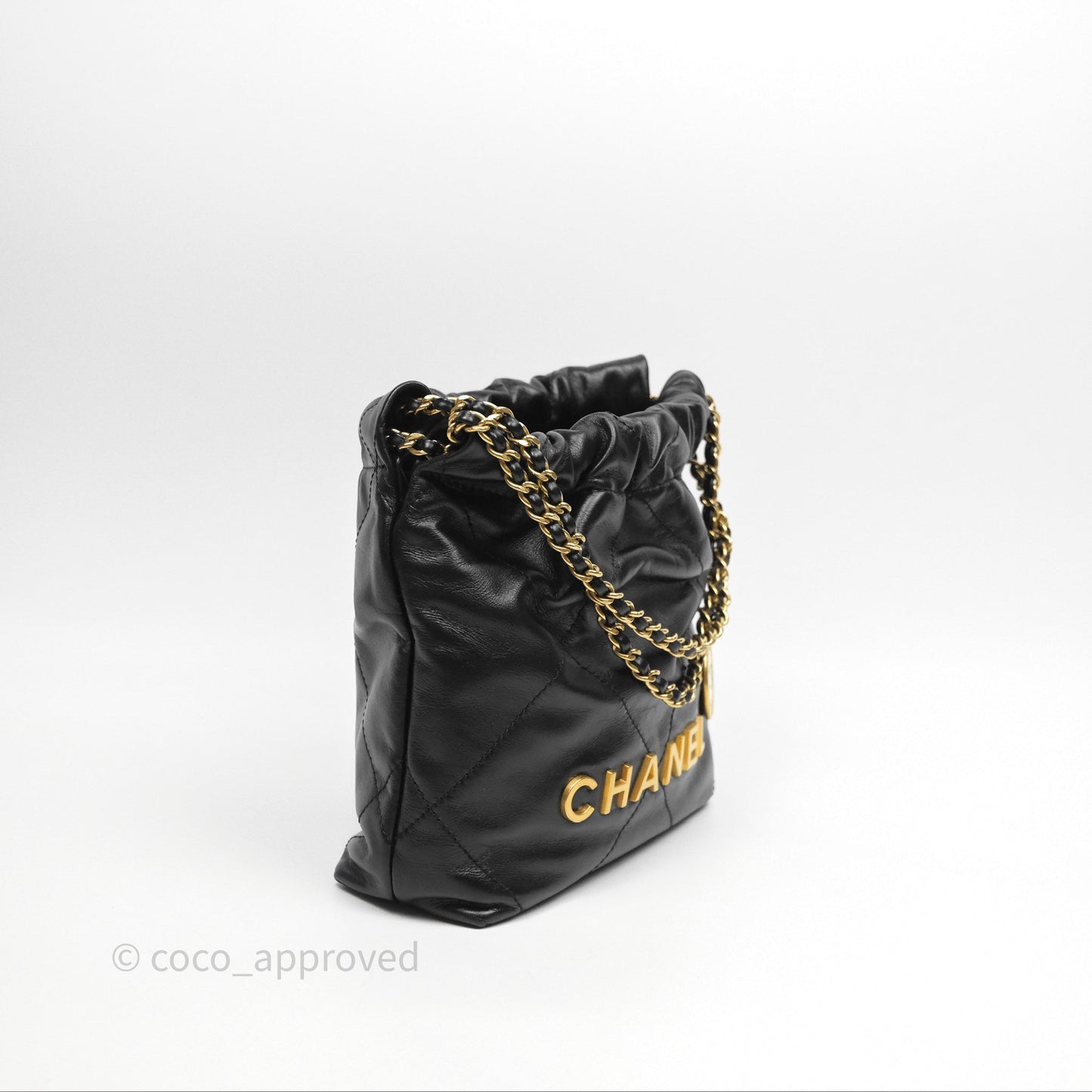 Chanel 22 Mini Bag Black Crumpled Calfskin Aged Gold Hardware