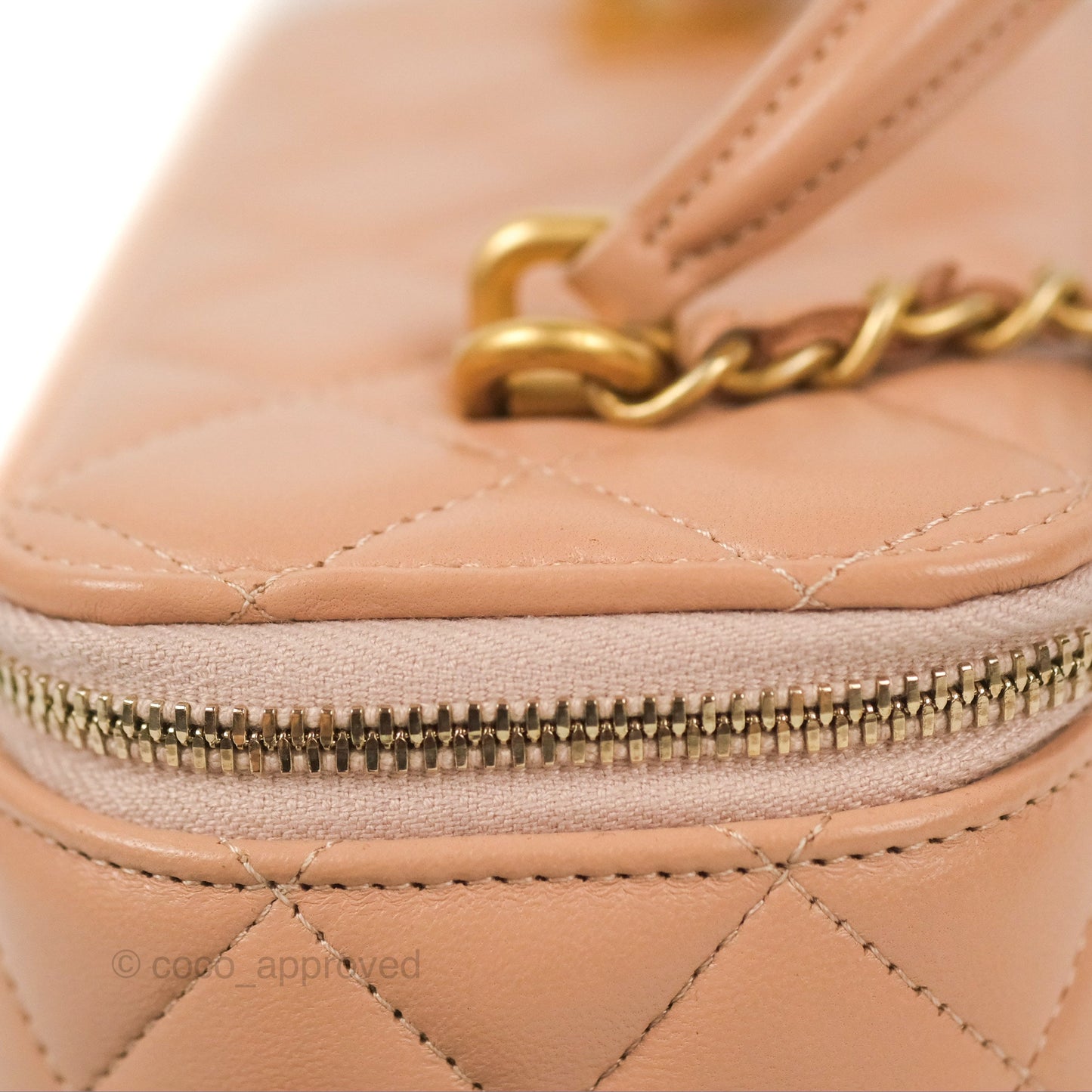 Chanel Vanity Rectangular Top Handle Beige Lambskin Gold Hardware