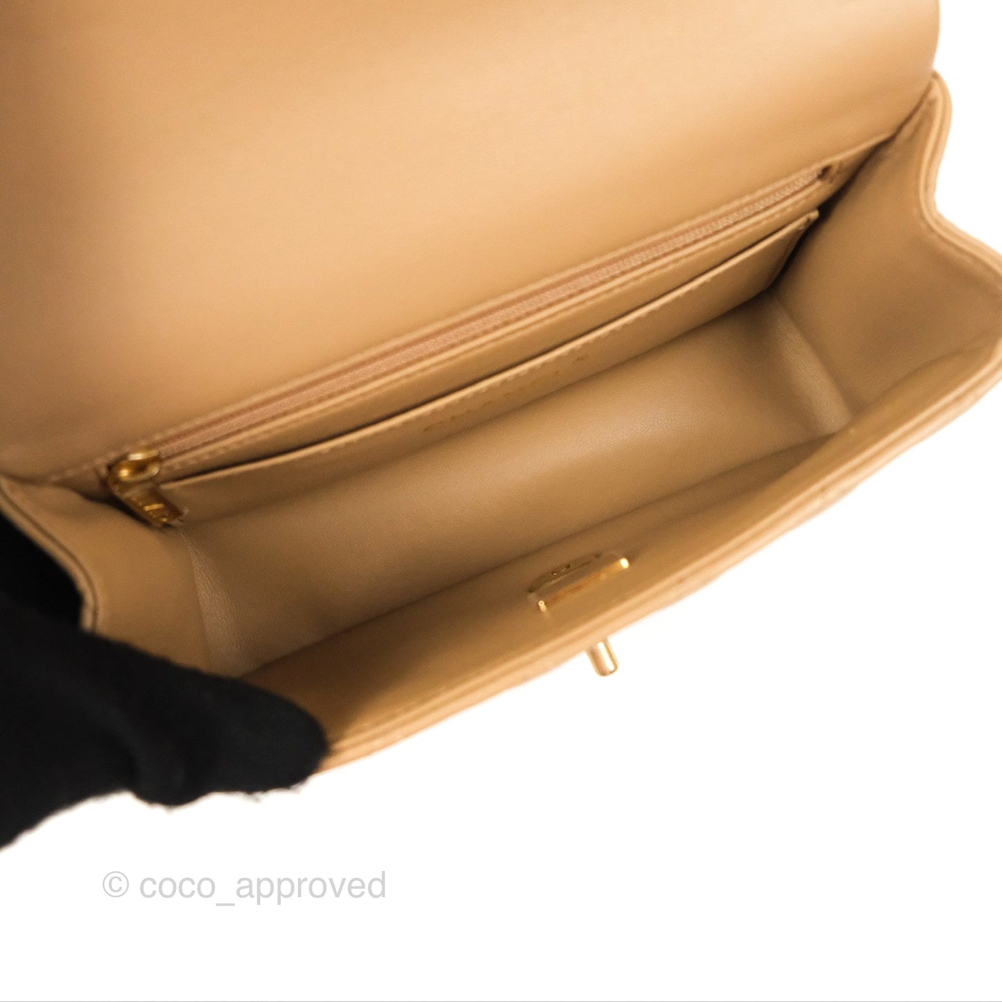 Chanel Top Handle Mini Rectangular Flap Bag Beige Lambskin Aged Gold Hardware