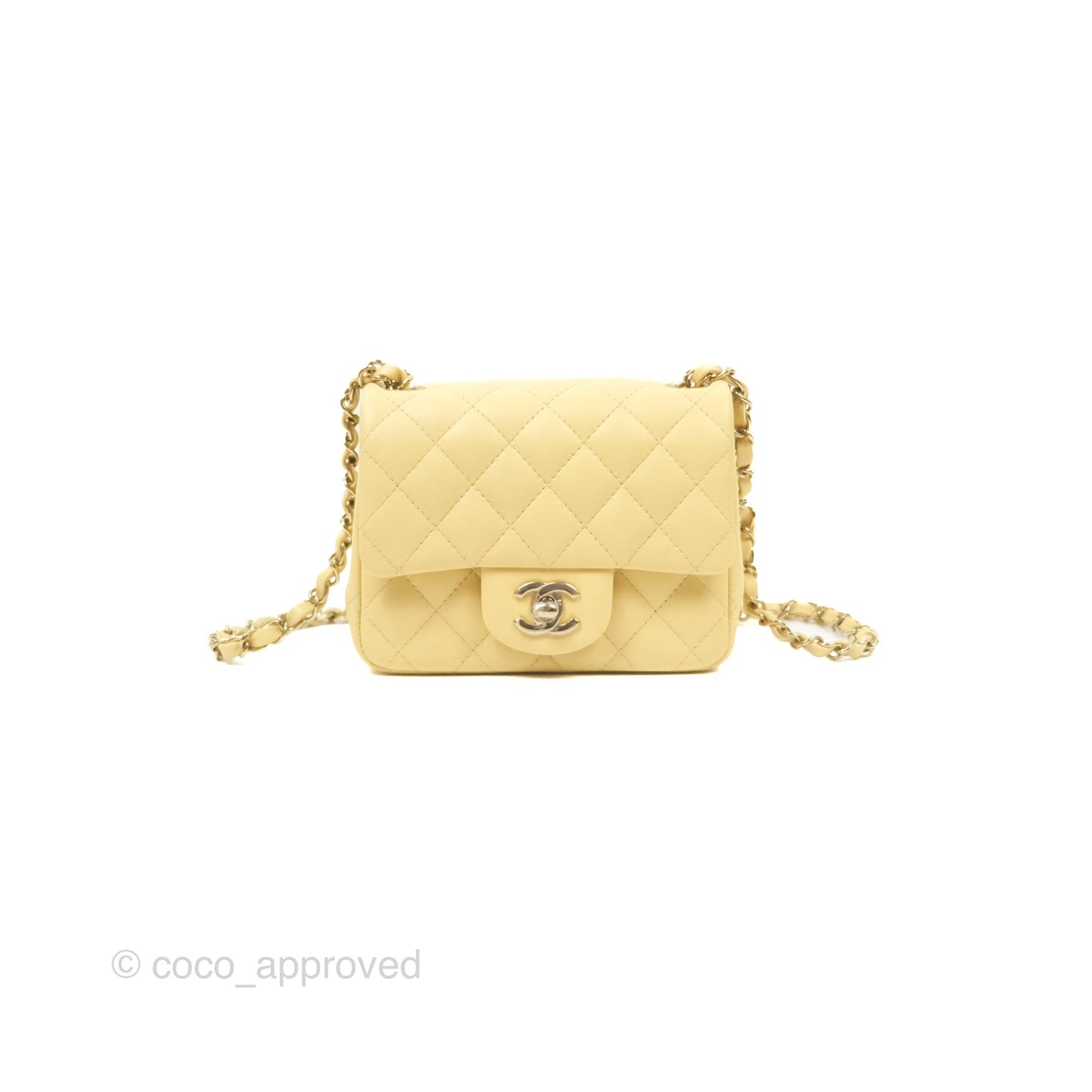 Chanel Mini Square Quilted Yellow Lambskin Gold Hardware