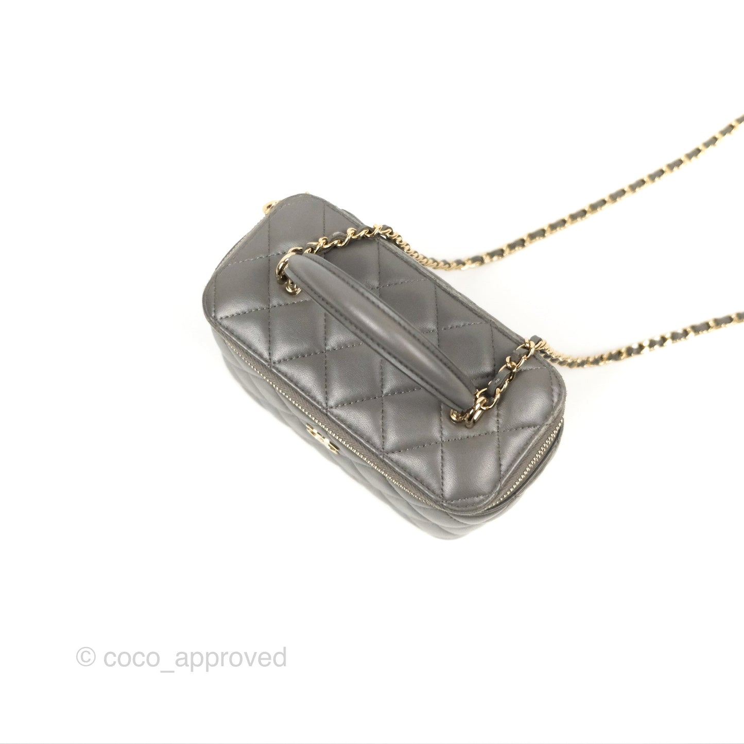 Chanel Vanity Rectangular Top Handle Dark Grey Lambskin Gold Hardware