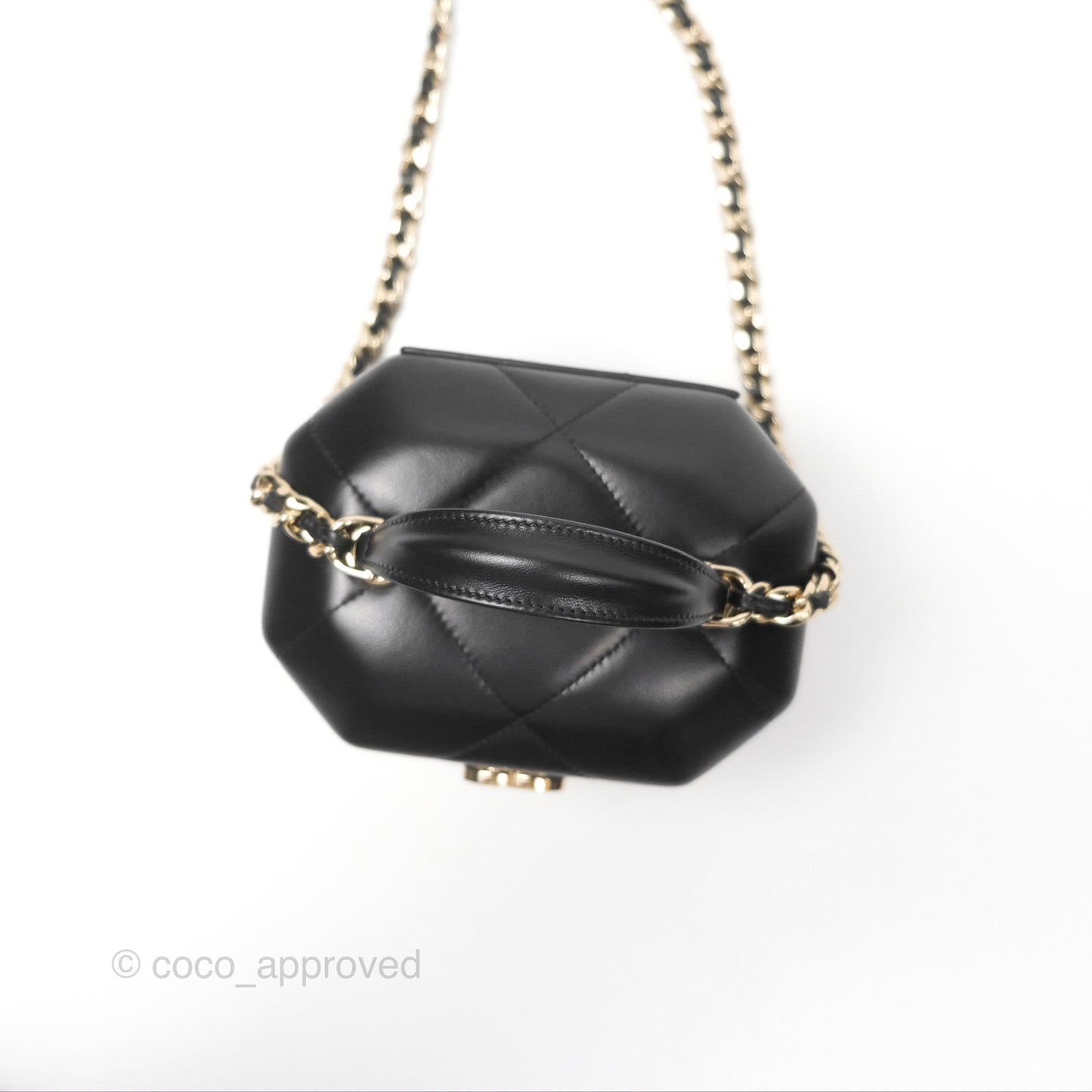 Chanel Small Hexagon Vanity Case Black Lambskin Gold Hardware