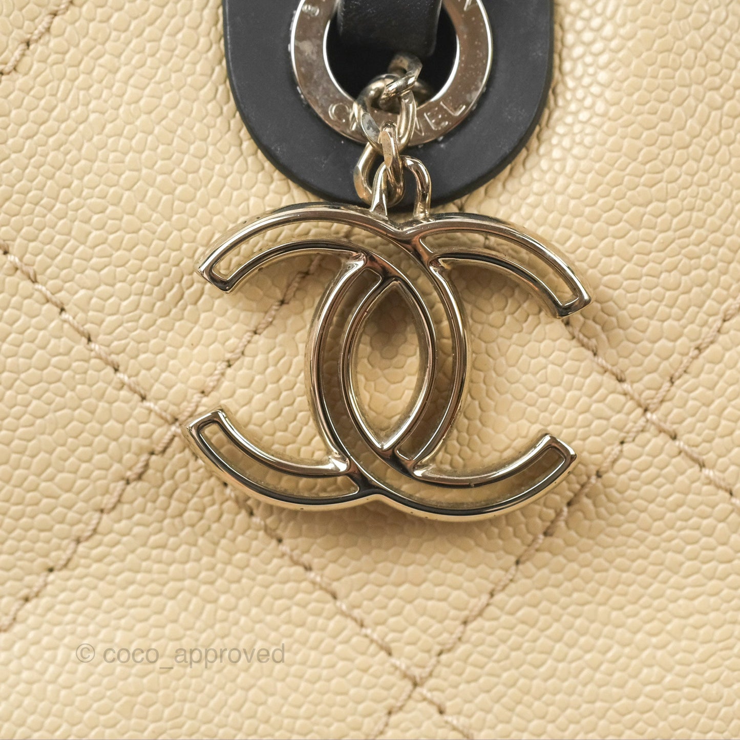 Chanel Large Fever Shopping Tote Quilted Beige Black Caviar