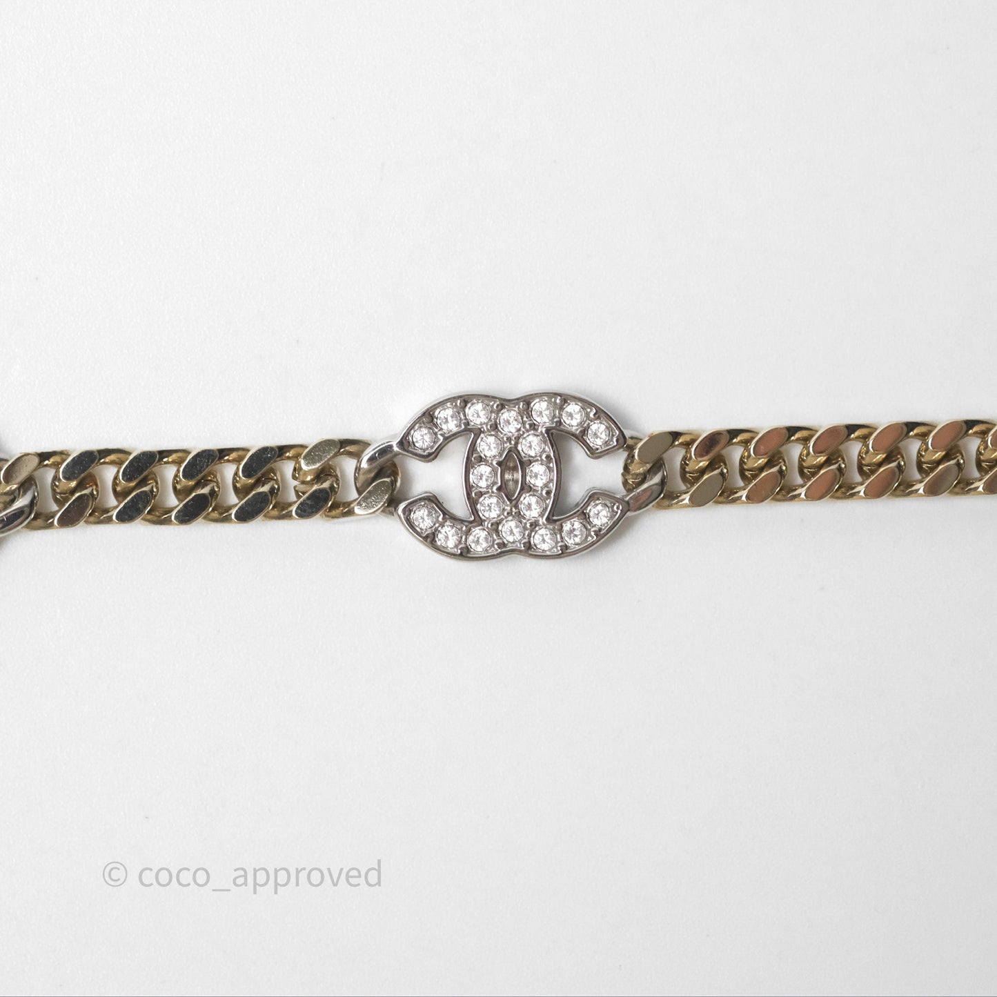 Chanel Silver CC Crystal Chain Choker Gold Tone 24V