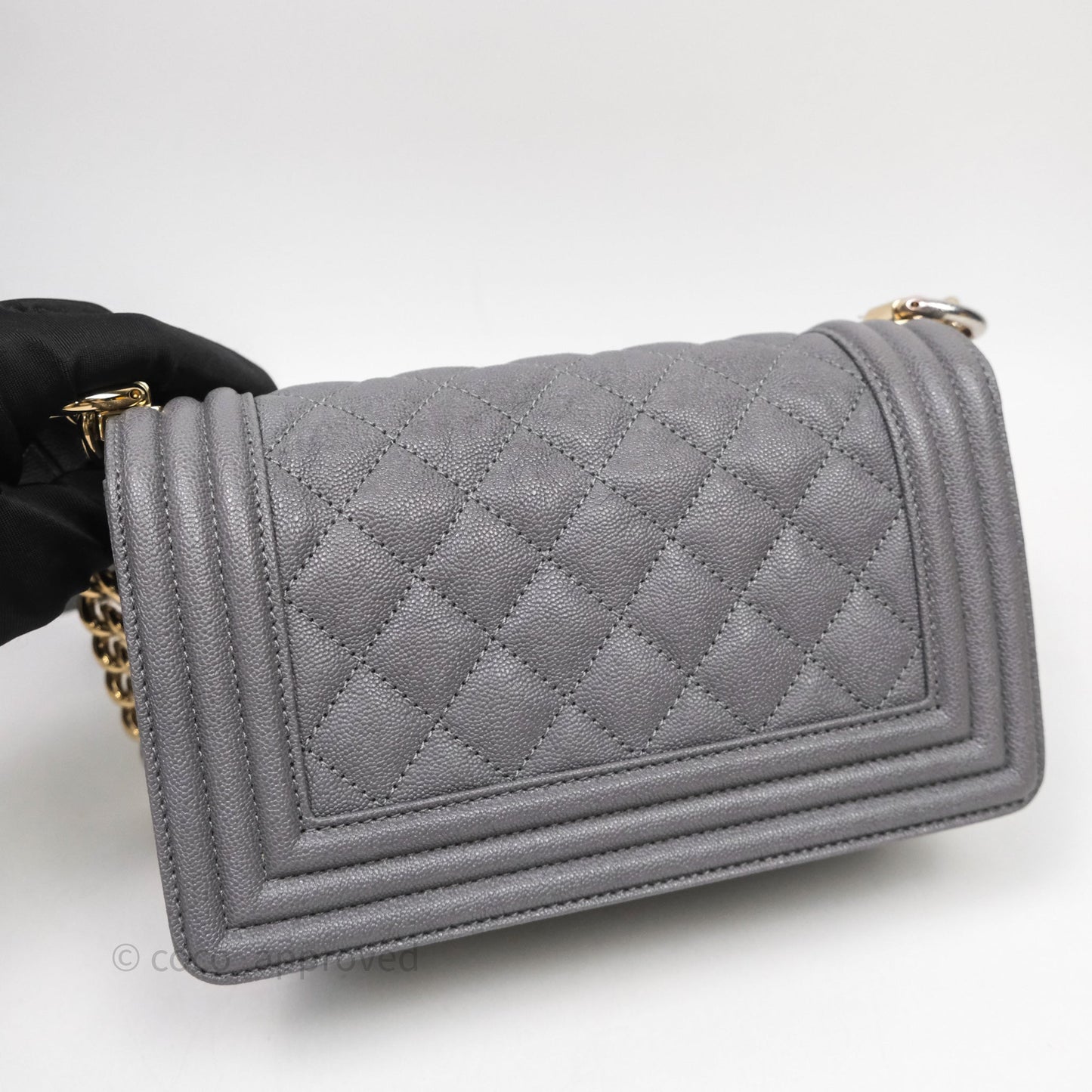 Chanel Small Boy Dark Grey Caviar Gold Hardware