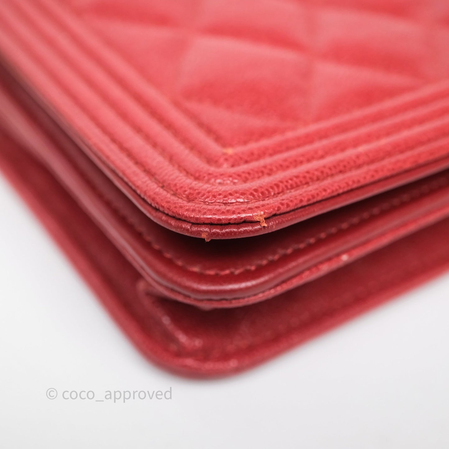 Chanel Boy Wallet on Chain WOC Red Caviar Aged Gold Hardware
