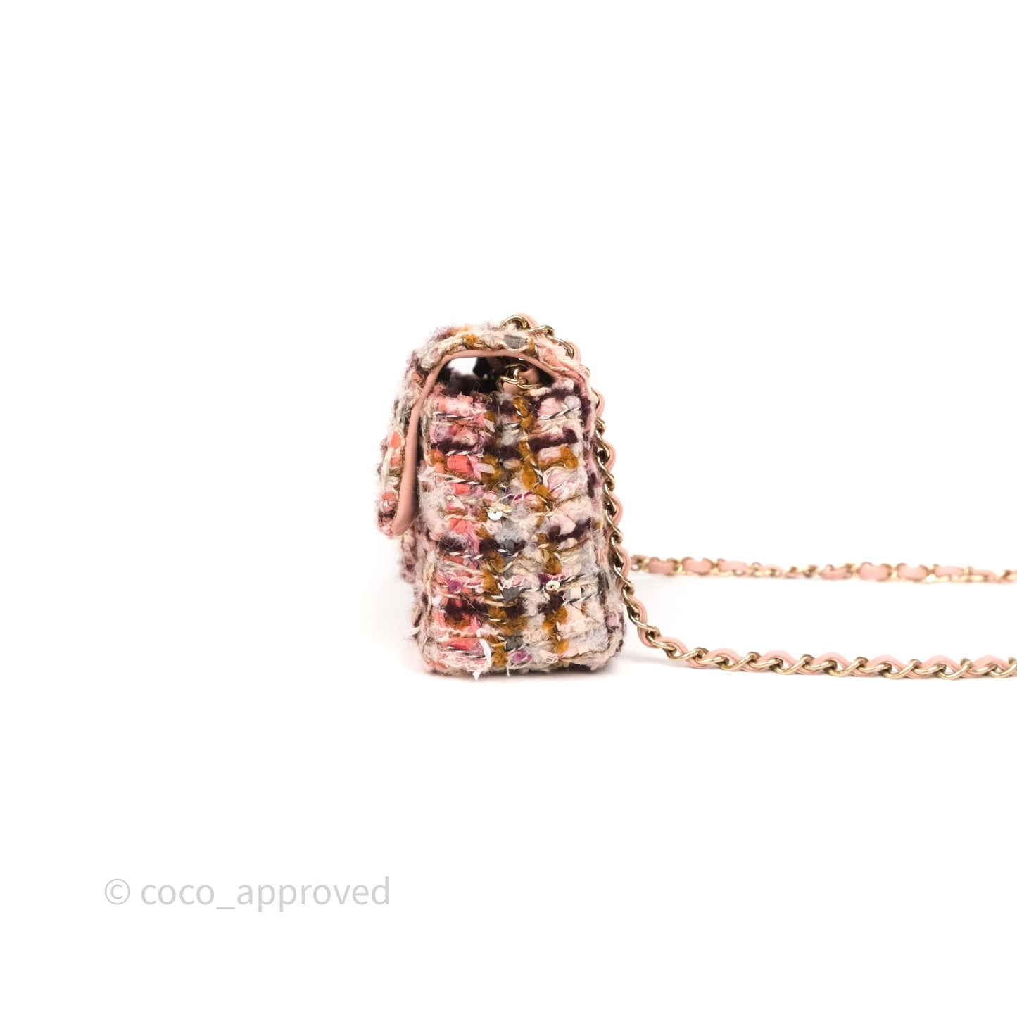 Chanel Mini Rectangular Pink Burgundy Tweed Gold Hardware 23K