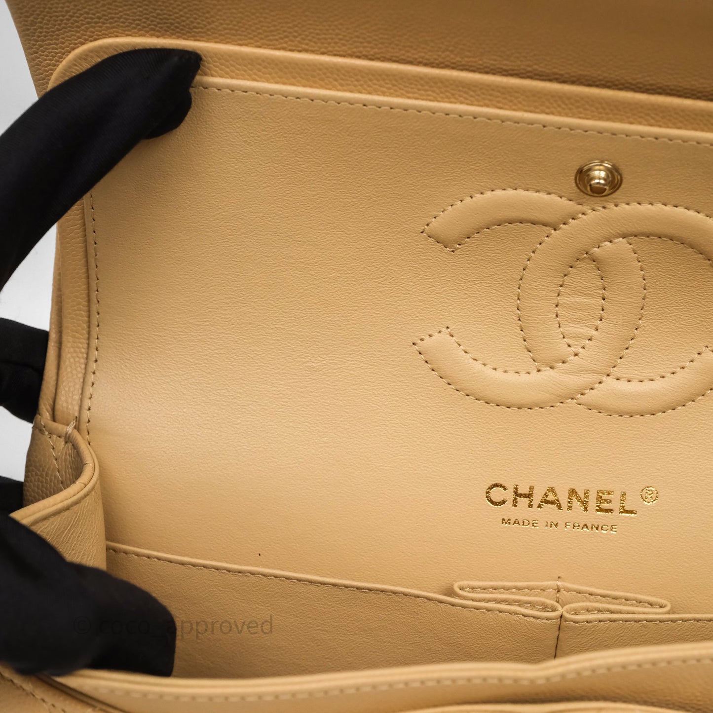Chanel Classic M/L Medium Flap Quilted Beige Caviar Gold Hardware
