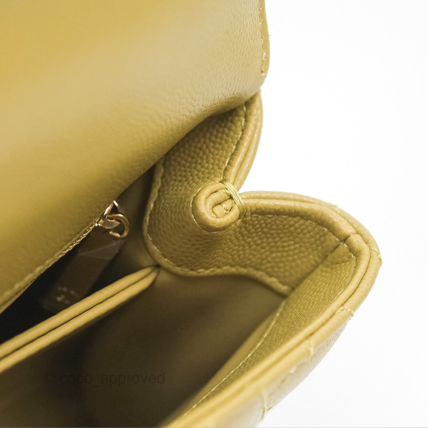 Chanel Quilted Mini Coco Handle Caviar Olive Green Gold Hardware