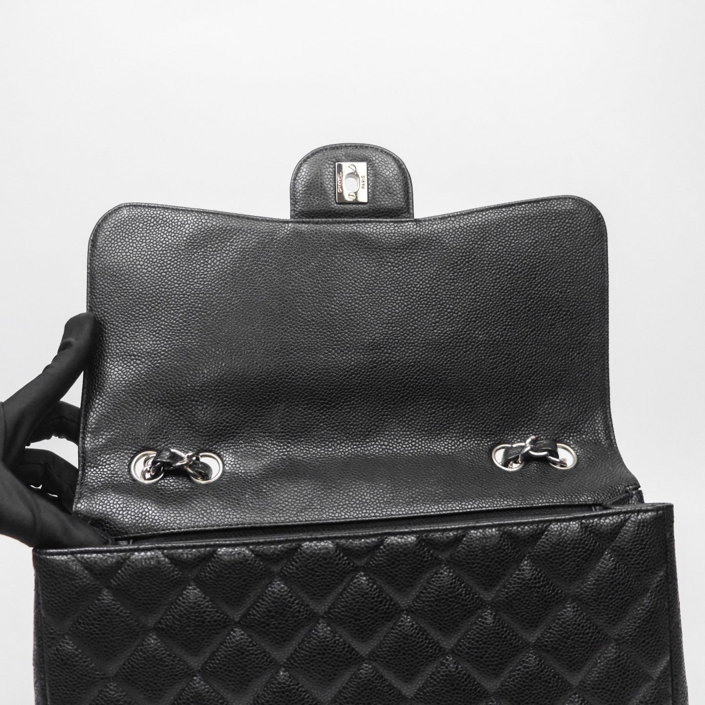 Chanel Jumbo Single Flap Black Caviar Silver Hardware
